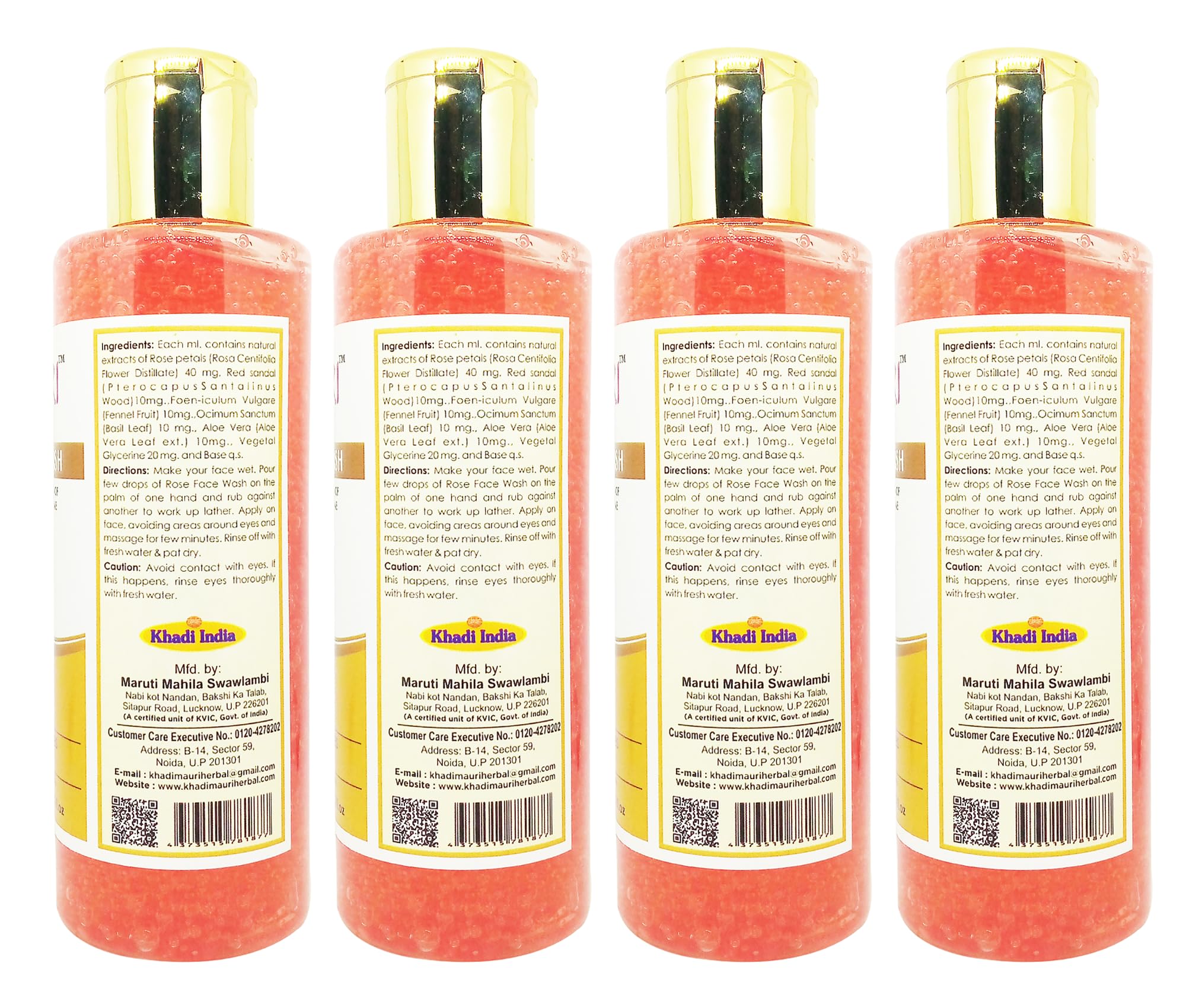 Khadi Mauri Rose Face Wash - Pack of 4 (840ml) | Natural & Organic Cleanser for Glowing Skin | Perfect for Daily Skincare Routine & Sensitive Skin Care