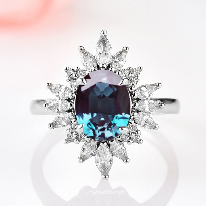 Aurora Alexandrite Ring Sterling Silver - Elegant Gemstone Jewelry for Women, Perfect for Weddings, Anniversaries & Special Occasions