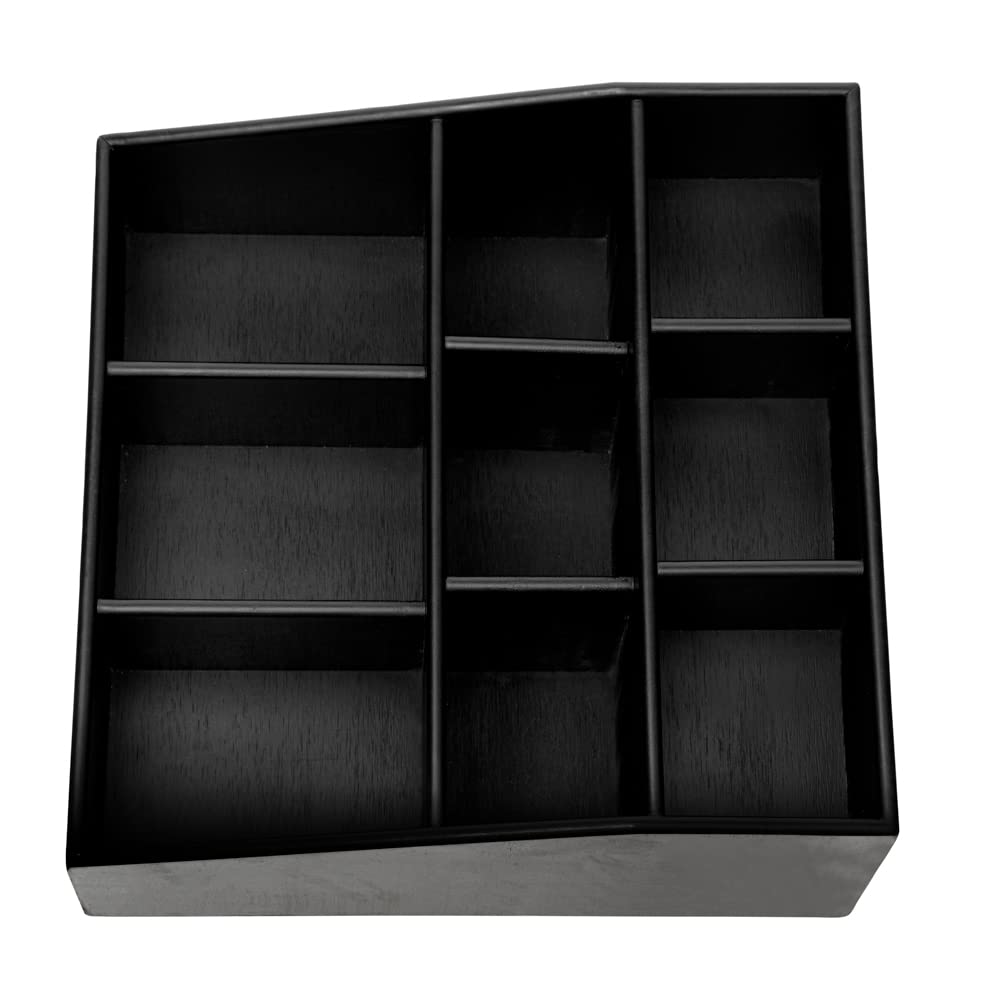11.75 x 5.5 Inch Black Bamboo Coffee Condiment Organizer with 9 Compartments - Break-Resistant Creamer Caddy for Sugar Packets & Coffee Accessories | Perfect for Restaurants, Cafes & Home Kitchen Countertop Organization