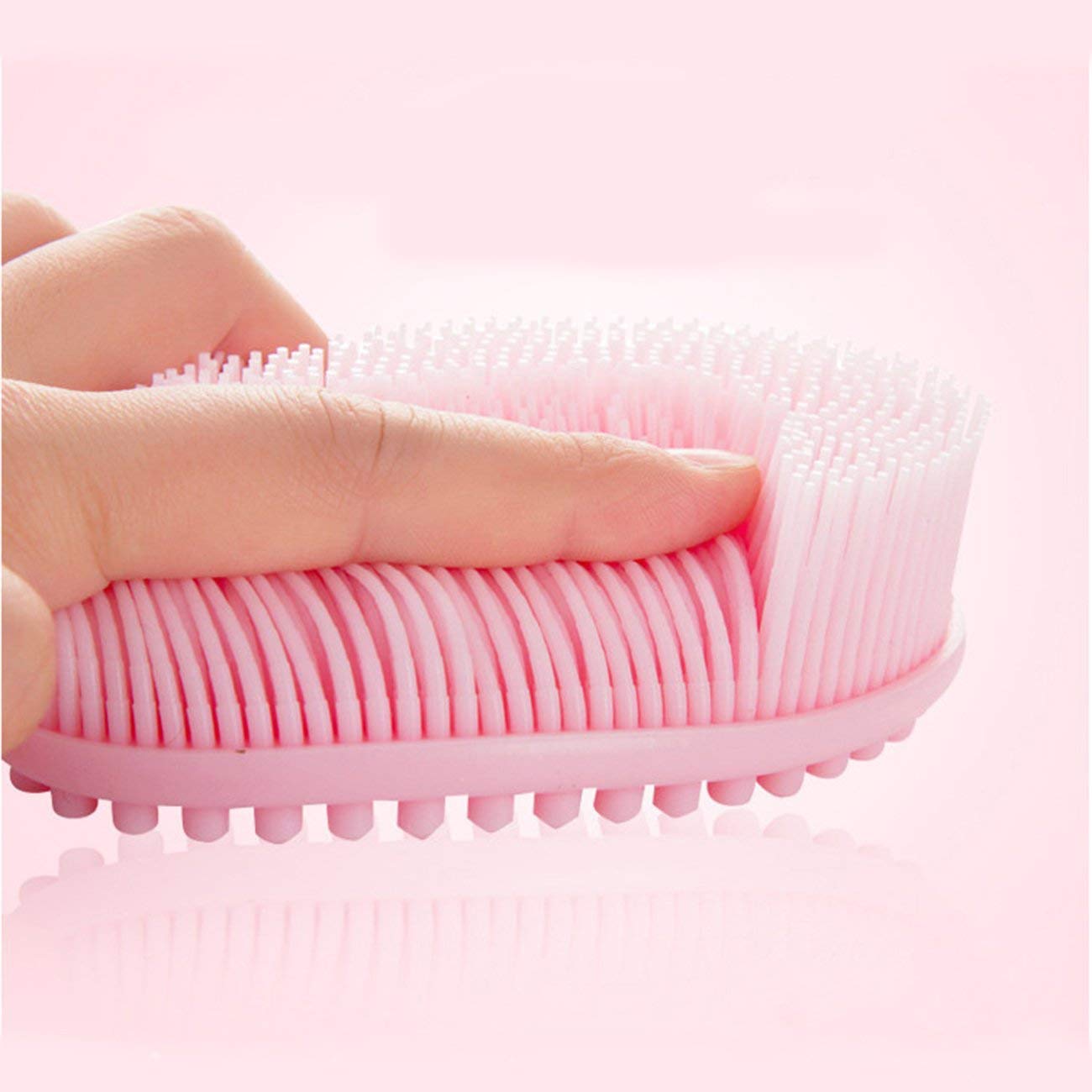 Panihari 2-in-1 Silicone Bath Brush for Face & Body - Gentle Exfoliating Massage Brush for Baby & Adult Skin Care - Soft Bristles for Shower, Scalp Massage & Facial Cleansing (Pink, 4.7