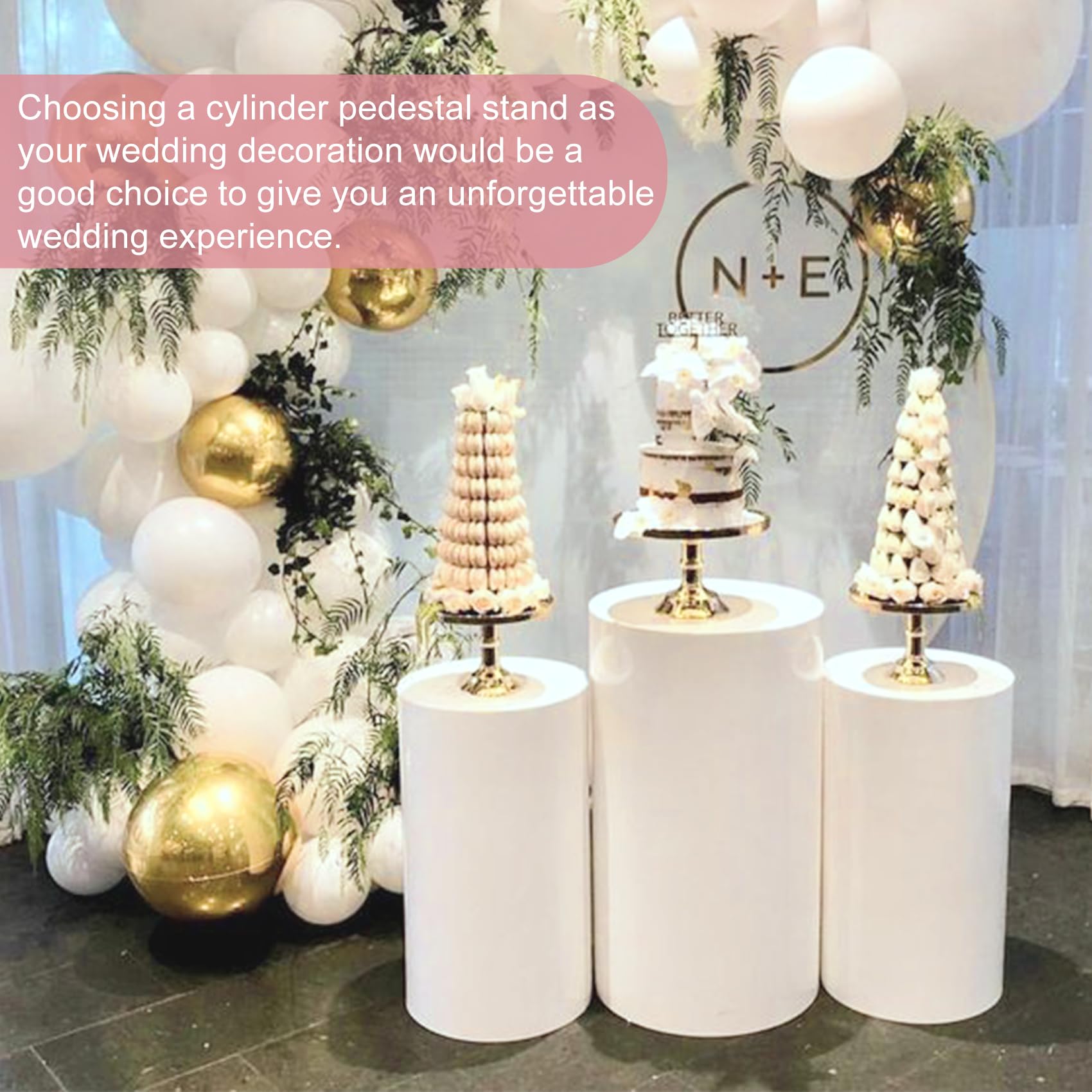3PCS White Metal Cylinder Pedestal Stands - Round Dessert Table Display Pillars for Birthday, Wedding, Bridal & Baby Shower Decorations | Perfect for Cake Displays, Cupcake Towers, Floral Arrangements & Party Centerpieces (Small Size)