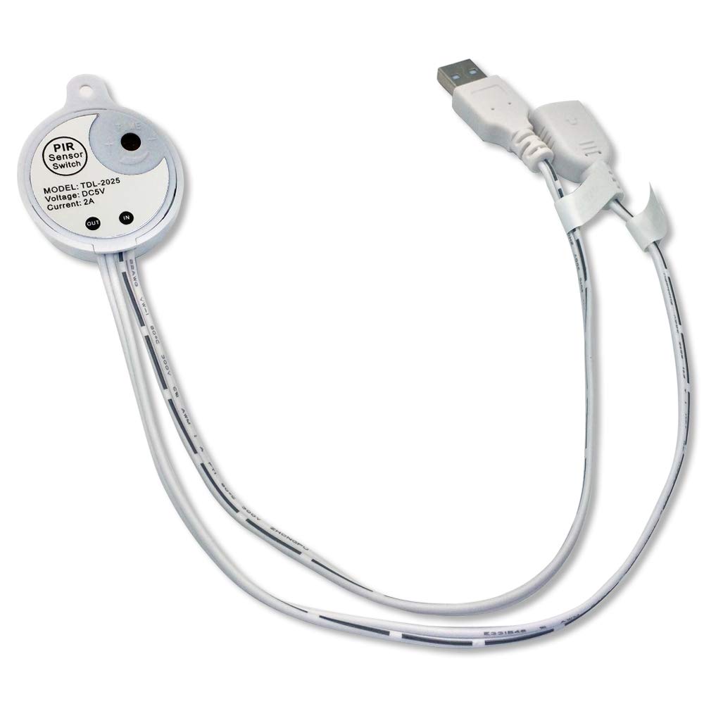 5V 2A PIR Motion Sensor Switch with USB Cable - Auto On/Off for LED Strip Lights, Night Lights & Security Lighting (Light Sensor, White) - Perfect for Home, Office & Closet Lighting Automation