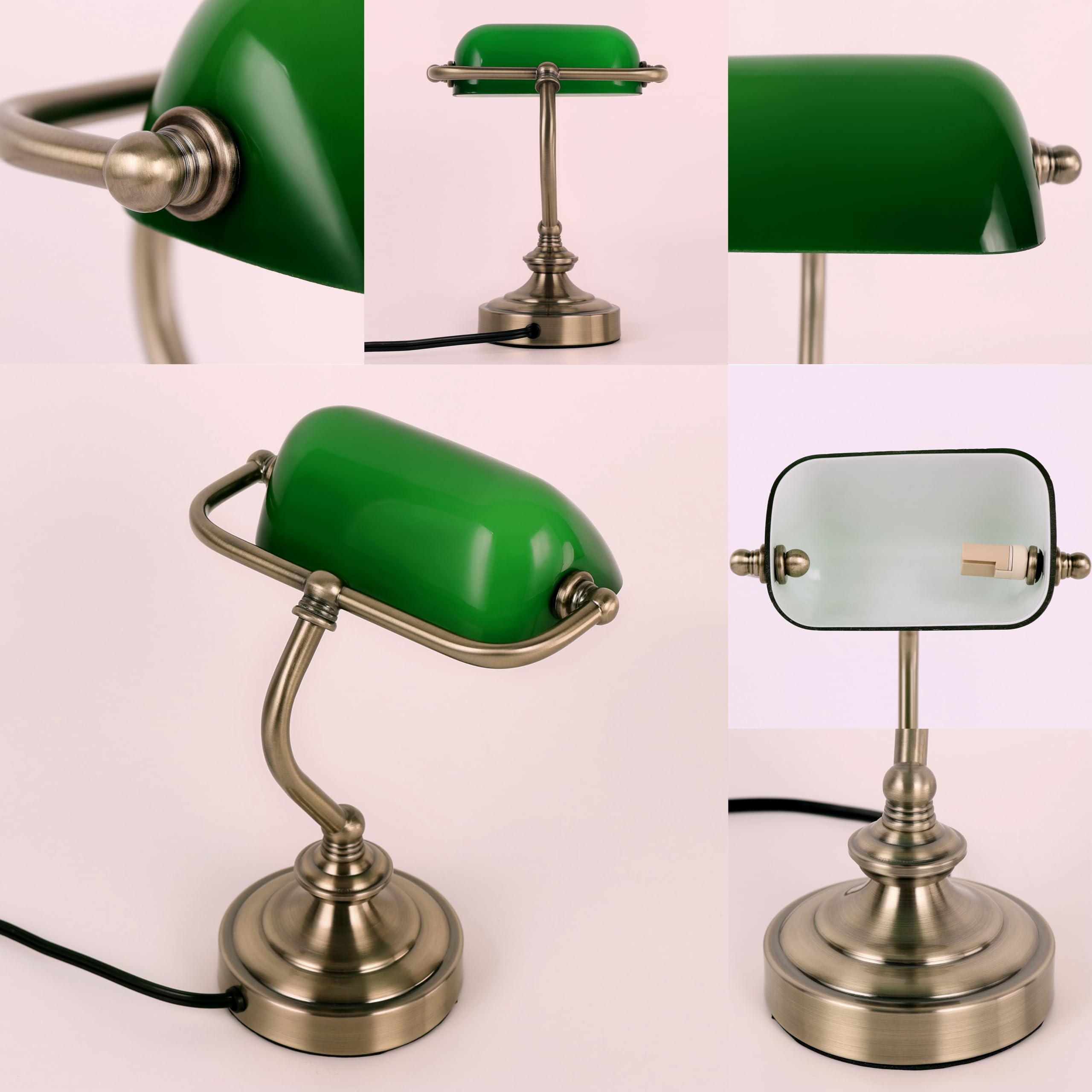 Vintage Mini Glass Bankers Desk Lamp - Classic Retro Bronze Finish with G9 Base, Plug-in Table Lamp for Home Office, Reading, Piano & Library - Modern & Elegant Lighting Solution (Bulb Not Included)