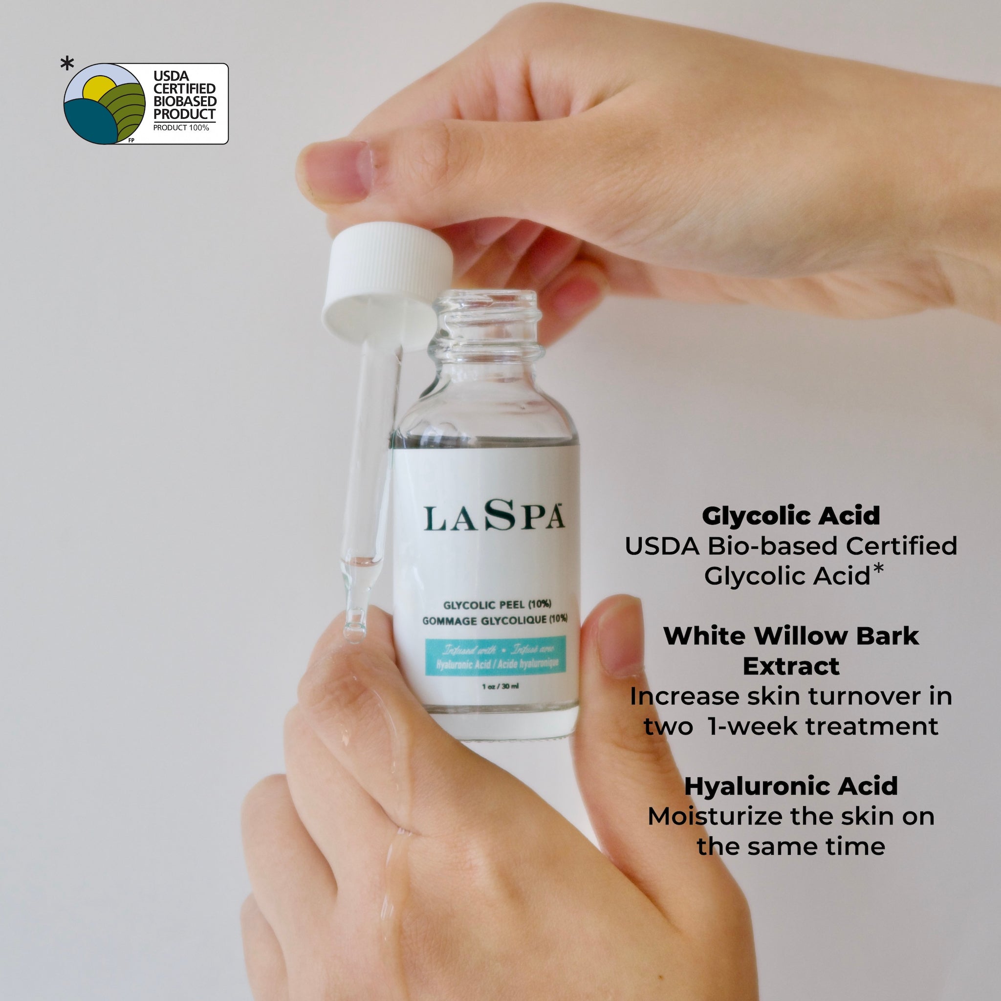 Laspa Glycolic Peel - 30% Glycolic Acid Chemical Exfoliant for Face & Body - Brightens Skin, Reduces Acne & Wrinkles - Perfect for At-Home Facial Treatments & Skincare Routine
