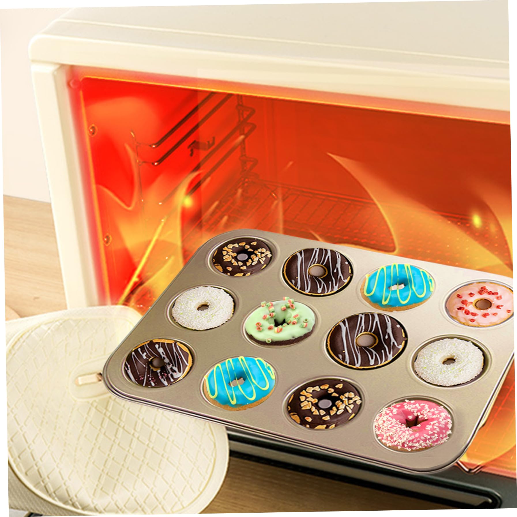 12-Cavity Nonstick Carbon Steel Donut Baking Pan - Easy Clean Doughnut Mold Tray for Muffins, Cakes & Desserts | Perfect for Home Baking, Party Treats & Holiday Cooking