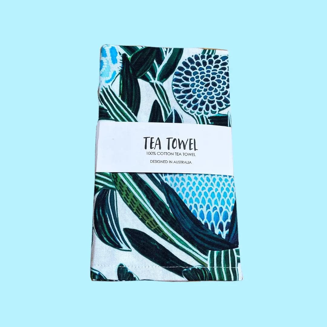 Premium Blue Banksia Tea Towel - Soft, Absorbent & Durable Kitchen Towel for Drying Dishes, Cleaning & Decor - Perfect for Home, Kitchen & Gifts