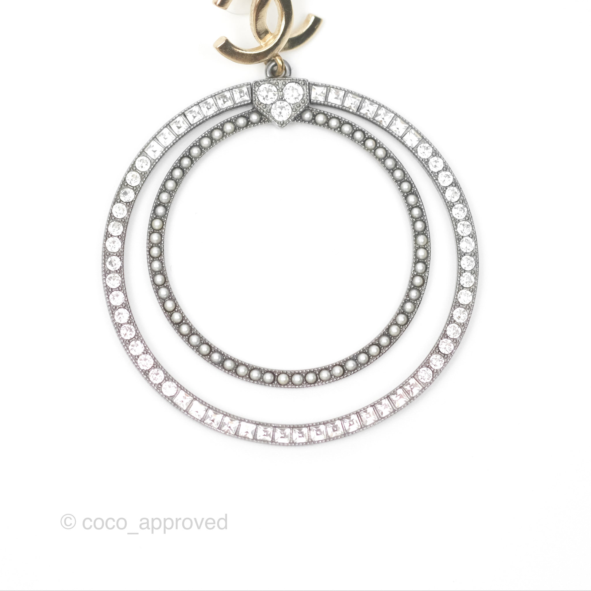 Chanel CC Circles Crystal Drop Earrings - Brushed Gold Tone & Gun Metal 20P - Luxury Fashion Jewelry for Women, Perfect for Parties, Weddings & Special Occasions