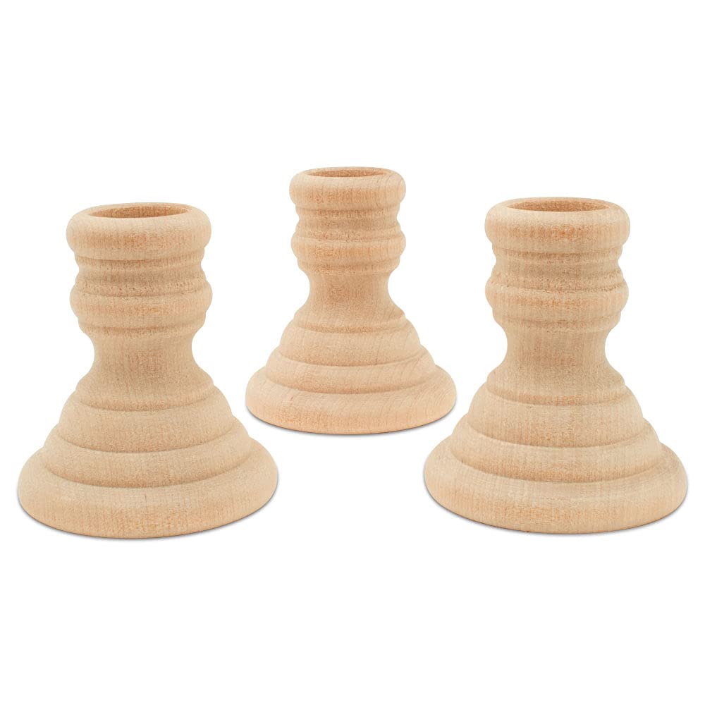 Unfinished Wood Country Candle Holders - 2-5/8 Inch Rustic Candle Cups with 7/8 Inch Taper Candle Hole - Pack of 25 for DIY Wedding, Christmas & Home Decor - Handmade by Woodpeckers