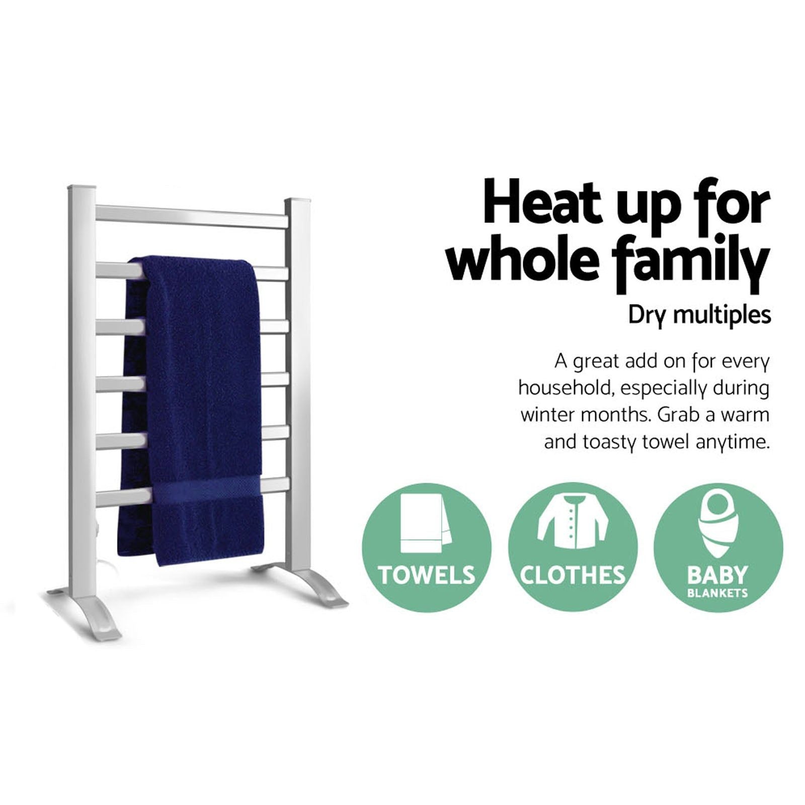 Devanti 6-Bar Aluminum Electric Heated Towel Rail - Fast Warming Bathroom Towel Warmer Rack for Spa, Luxury Hotels & Home Use