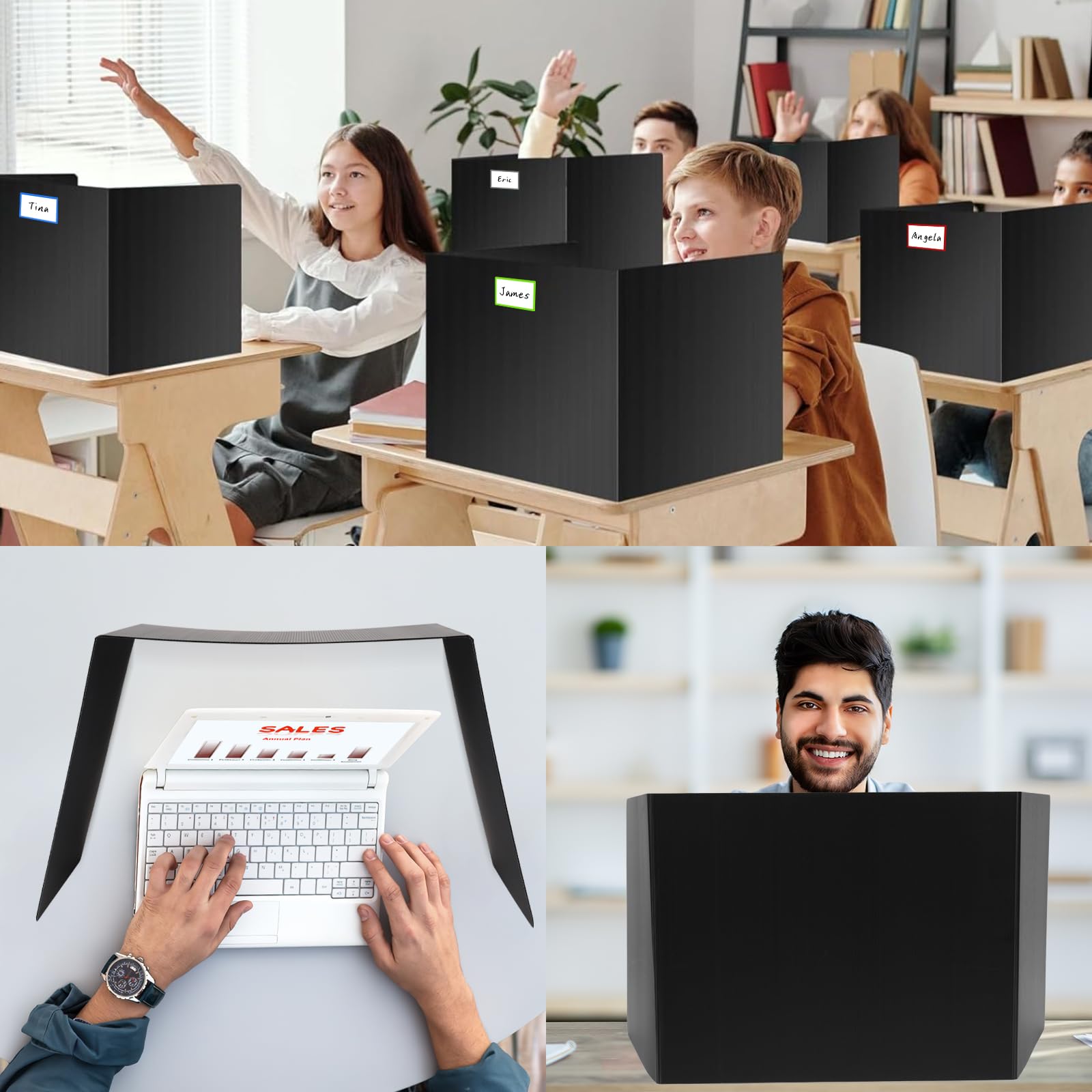 22-Pack Durable & Waterproof Plastic Desk Dividers for Students - Privacy Shields for Classroom & Study, Easy-to-Clean Teacher Supplies (Black) - Perfect for Test Taking, Focus Study & Social Distancing in Schools