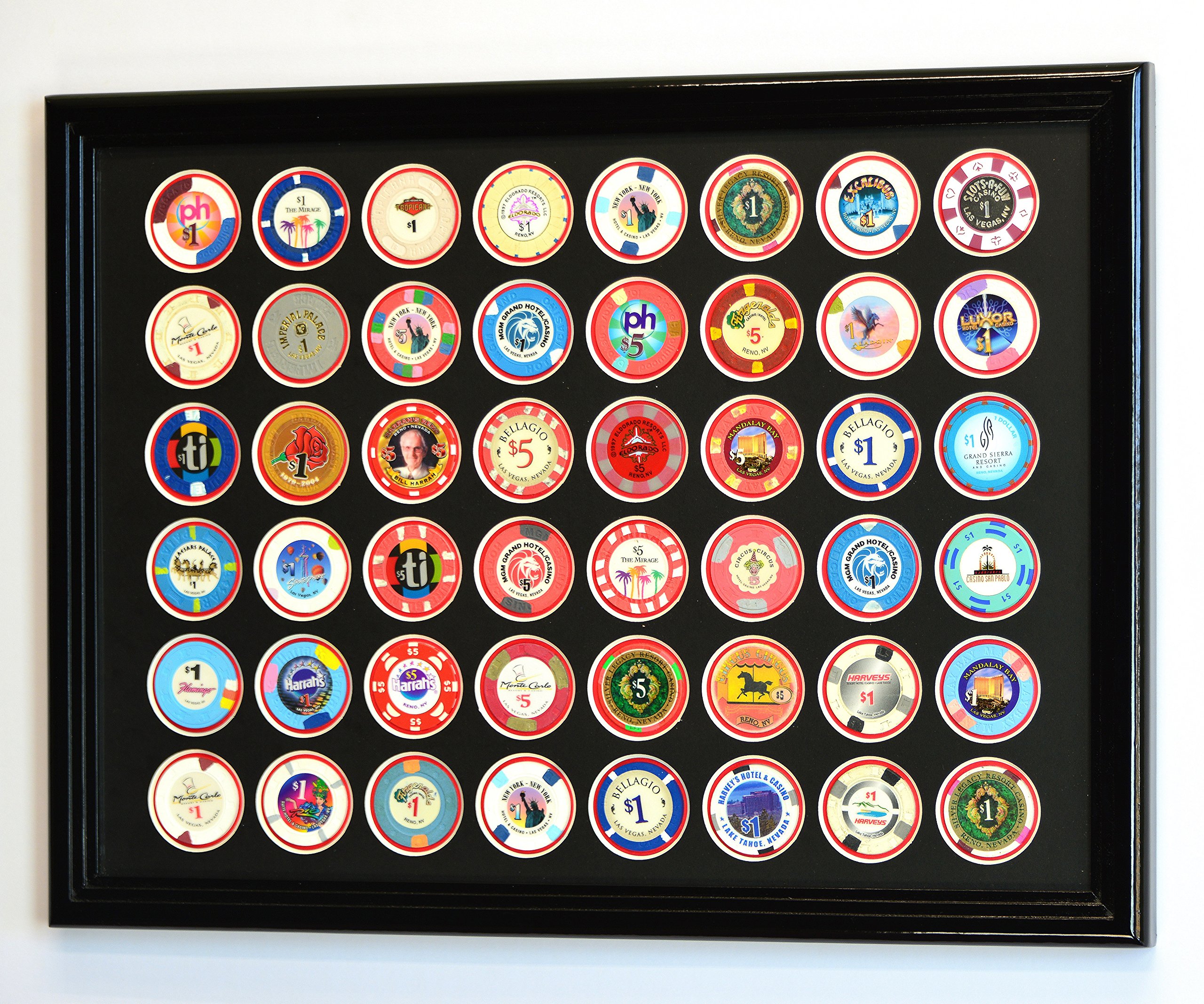 48 Casino Poker Chip Frame Display Case with Custom Colored Matting - Perfect for Home Game Rooms, Poker Tournaments & Collector Displays