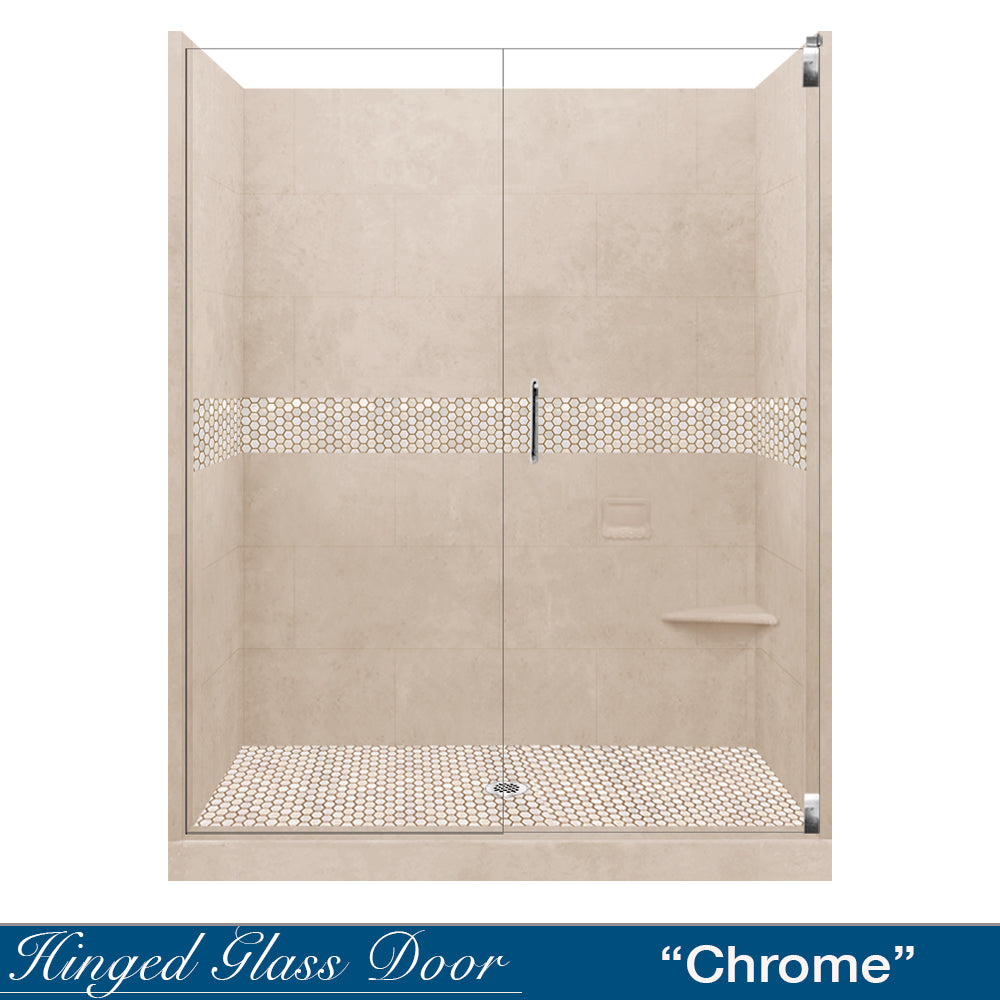 60-Piece Alcove Brown Sugar Sistine Stone & Honey Hex Mosaic Tile Set - DIY Shower Remodel Kit for Bathroom Wall & Floor Renovation