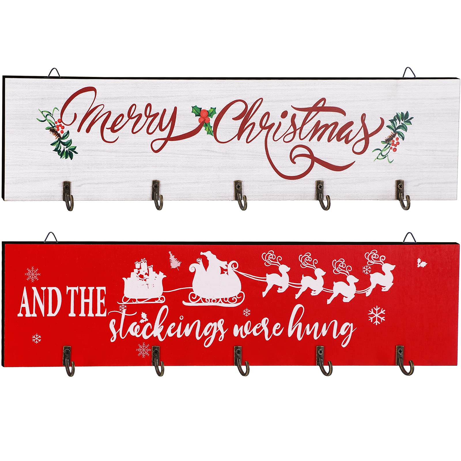 2-Piece Wooden Stocking Holder Sign - 