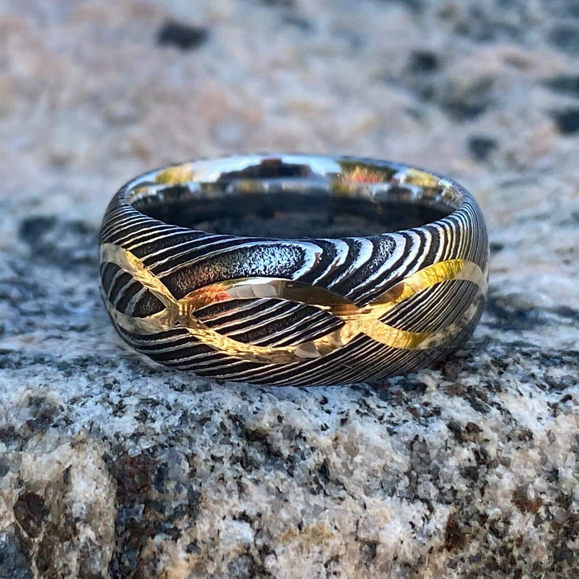 Handmade Damascus Steel Infinity Symbol Ring with Copper Inlay - Custom KE-205-AT Wedding Band, Father's Day Gift for Men (Colors May Vary) | Perfect for Anniversaries, Engagements & Special Occasions