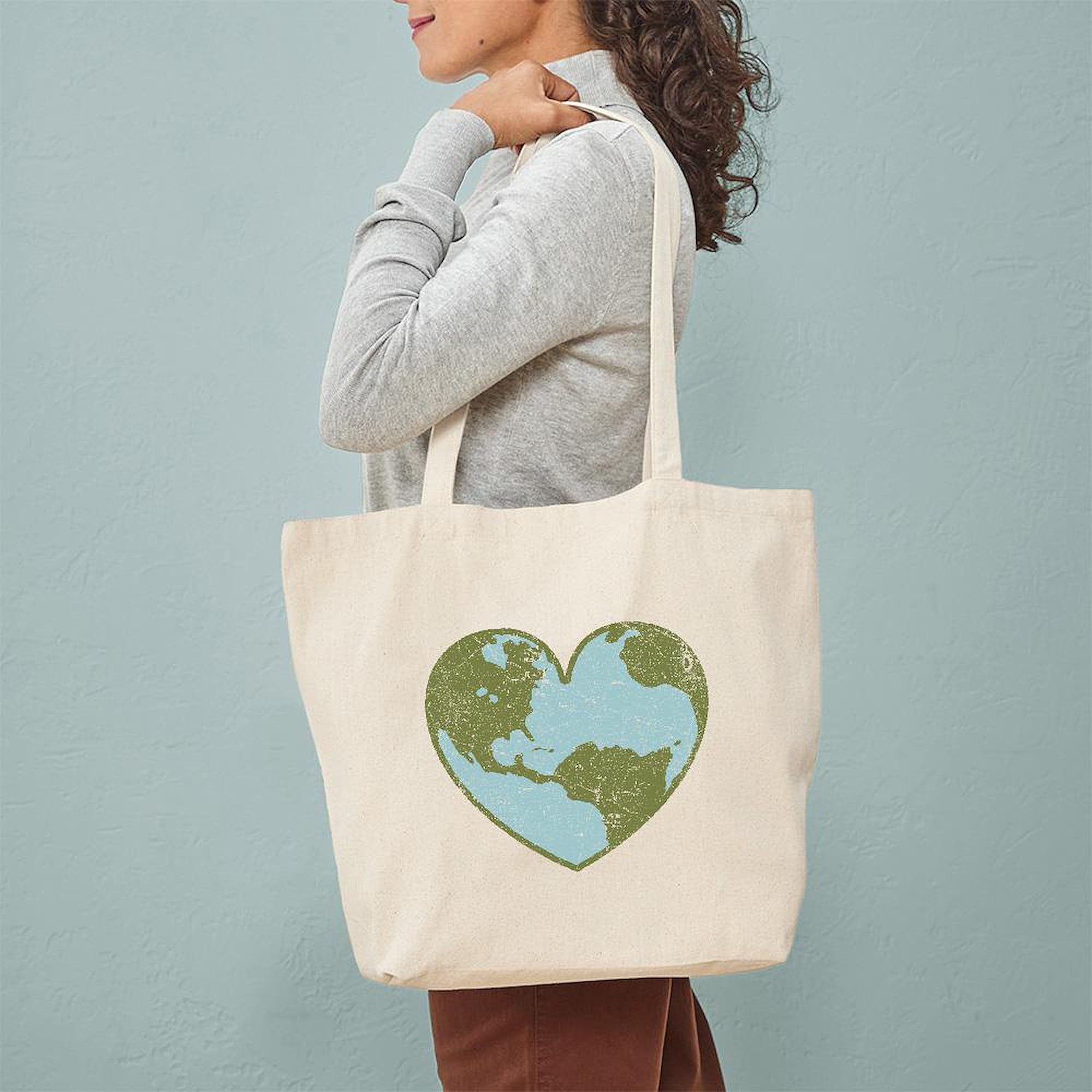 Eco-Friendly Earth Love Tote Bag - Natural Canvas Reusable Shopping Bag for Groceries, Beach & Daily Use | Sustainable Cotton Carryall