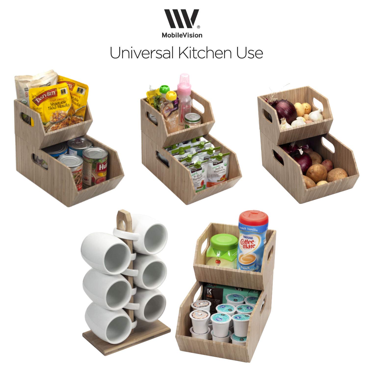 Bamboo Storage Bins 2-Pack - Stackable Bathroom Organizer for Towels, Toilet Paper & Hair Accessories - Cabinet & Vanity Storage Solution