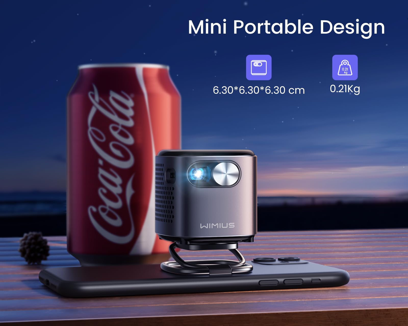 Ultra Short Throw Mini Projector with Android 11.0 - 550ANSI Smart DLP Portable Projector | Auto Keystone, WiFi6 & Bluetooth | Home Theater, Outdoor Camping, Travel Entertainment | Includes Stand