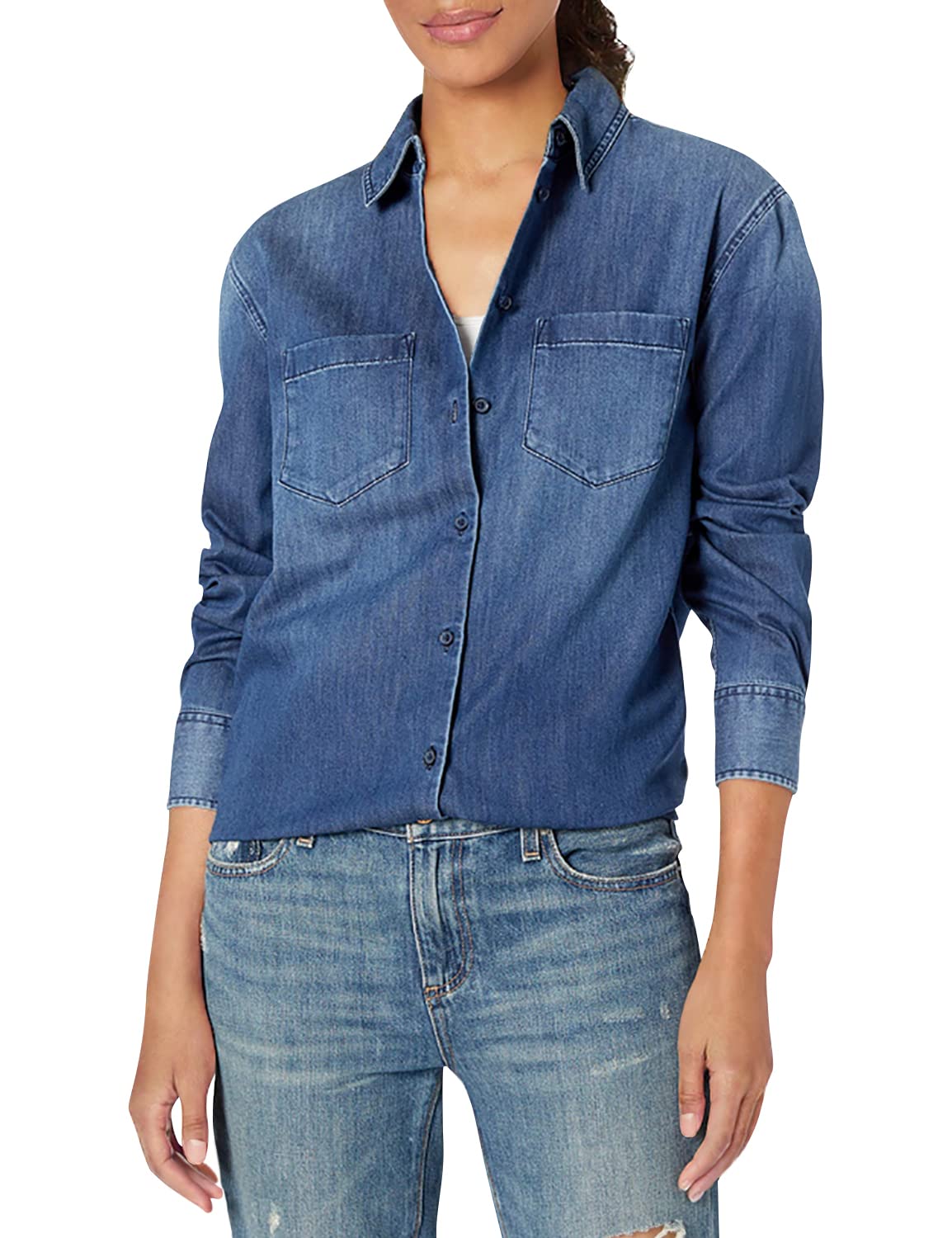 AG Adriano Goldschmied Women's Hartley Clean Button-Down Shirt with Pockets - Casual & Office Wear for Women