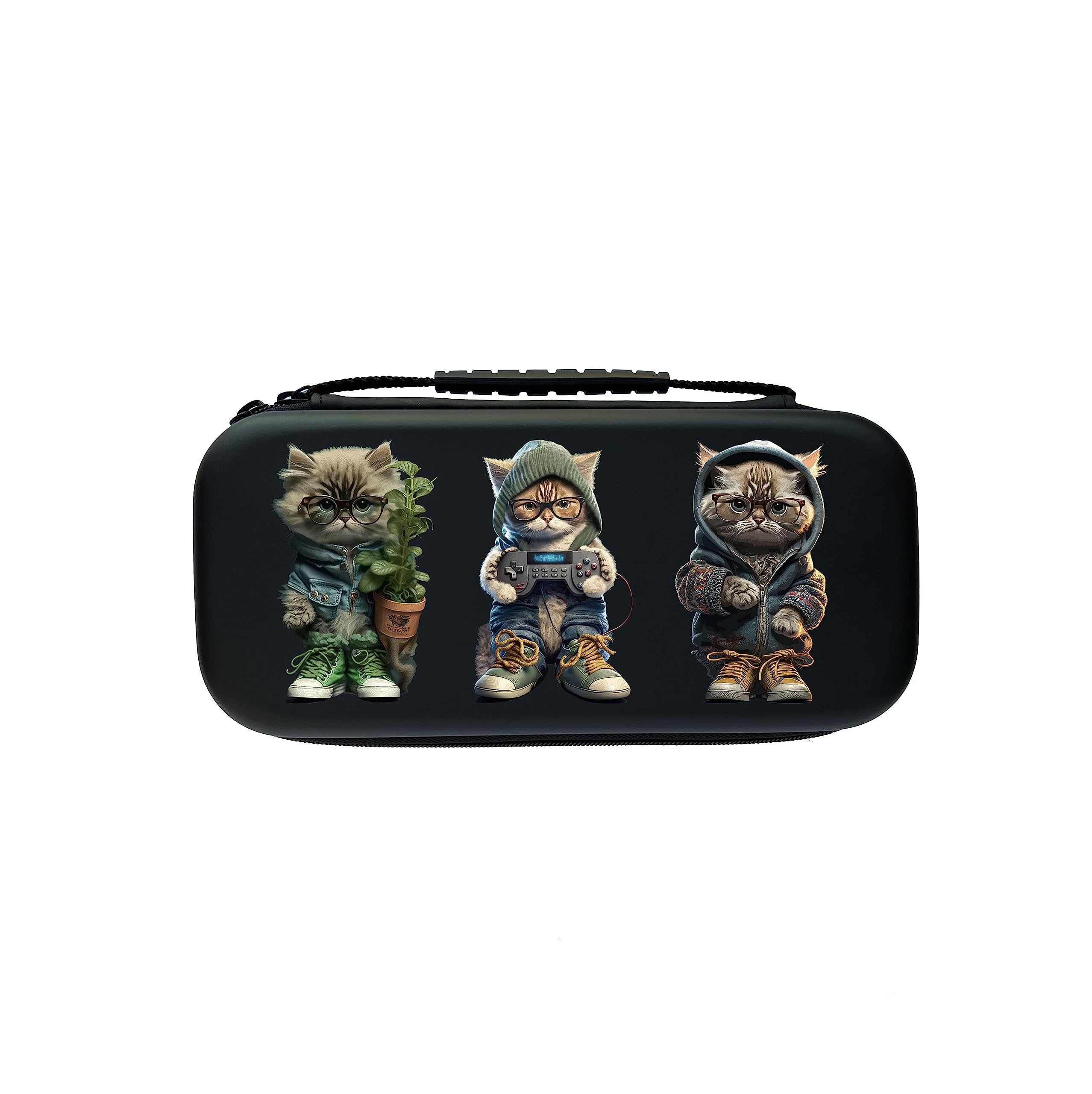 Nintendo Switch OLED Carrying Case with 20 Cartridge Slots - Cat Design for Travel & Protection