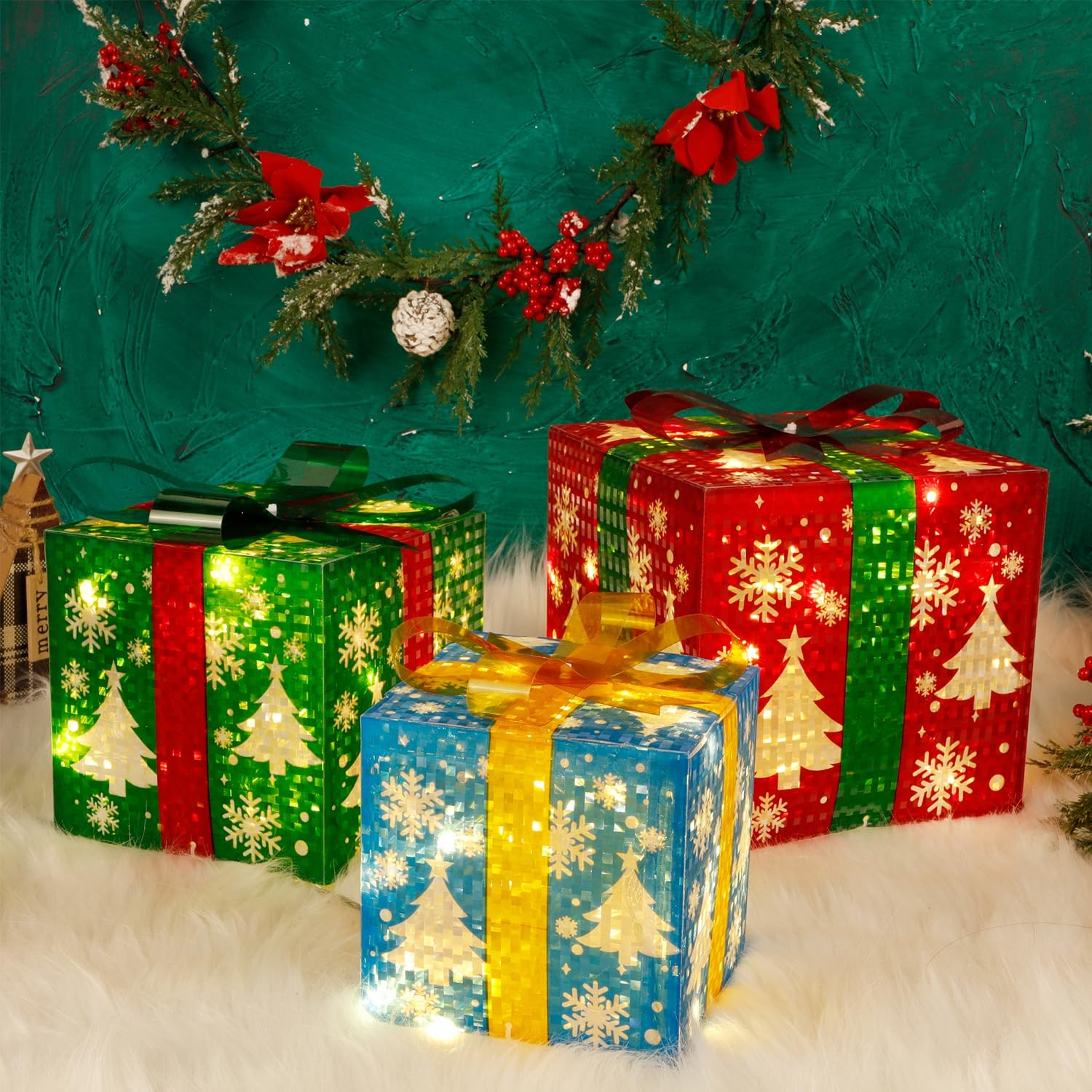 3-Pack LED Snowflake Gift Boxes - 60 Warm White Christmas Lights for Holiday Tree Presents, Home Decor & Party Favors | Perfect for Christmas Gifts, Wedding Favors & Festive Decorations