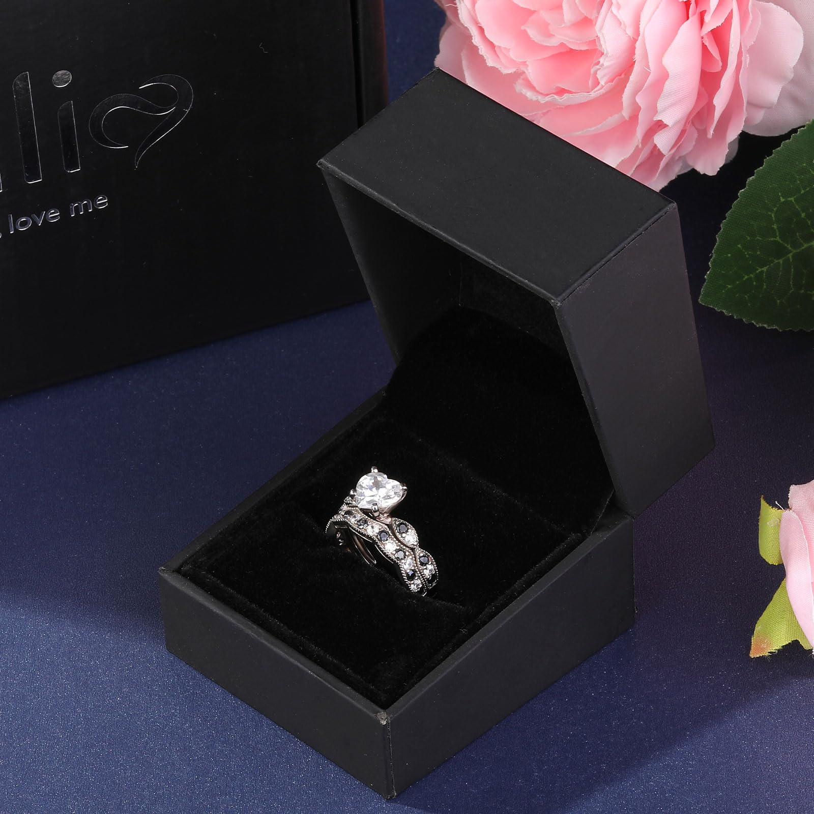 Jeulia 3 Carat CZ Solitaire Engagement Ring Set - Halo Milgrain Heart Cut Sterling Silver Wedding Band for Women | Perfect for Proposals, Anniversaries & Bridal Jewelry Collections