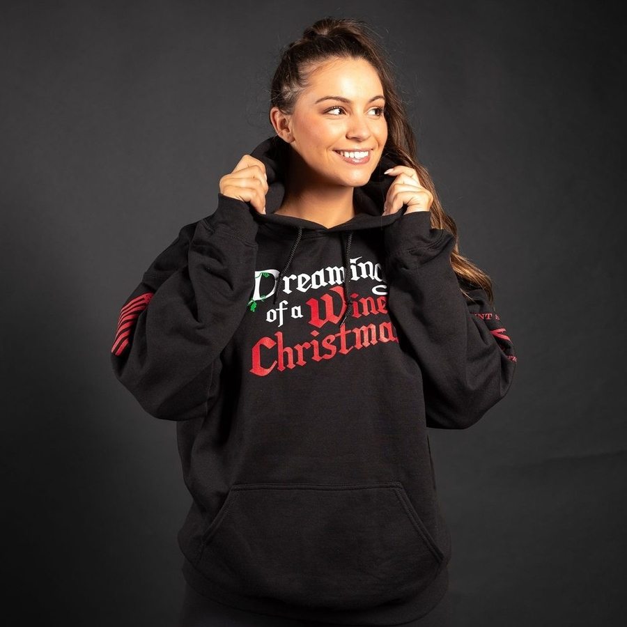 Women's Christmas Wine Hoodie - Cozy Black Pullover for Holiday Parties & Festive Gatherings
