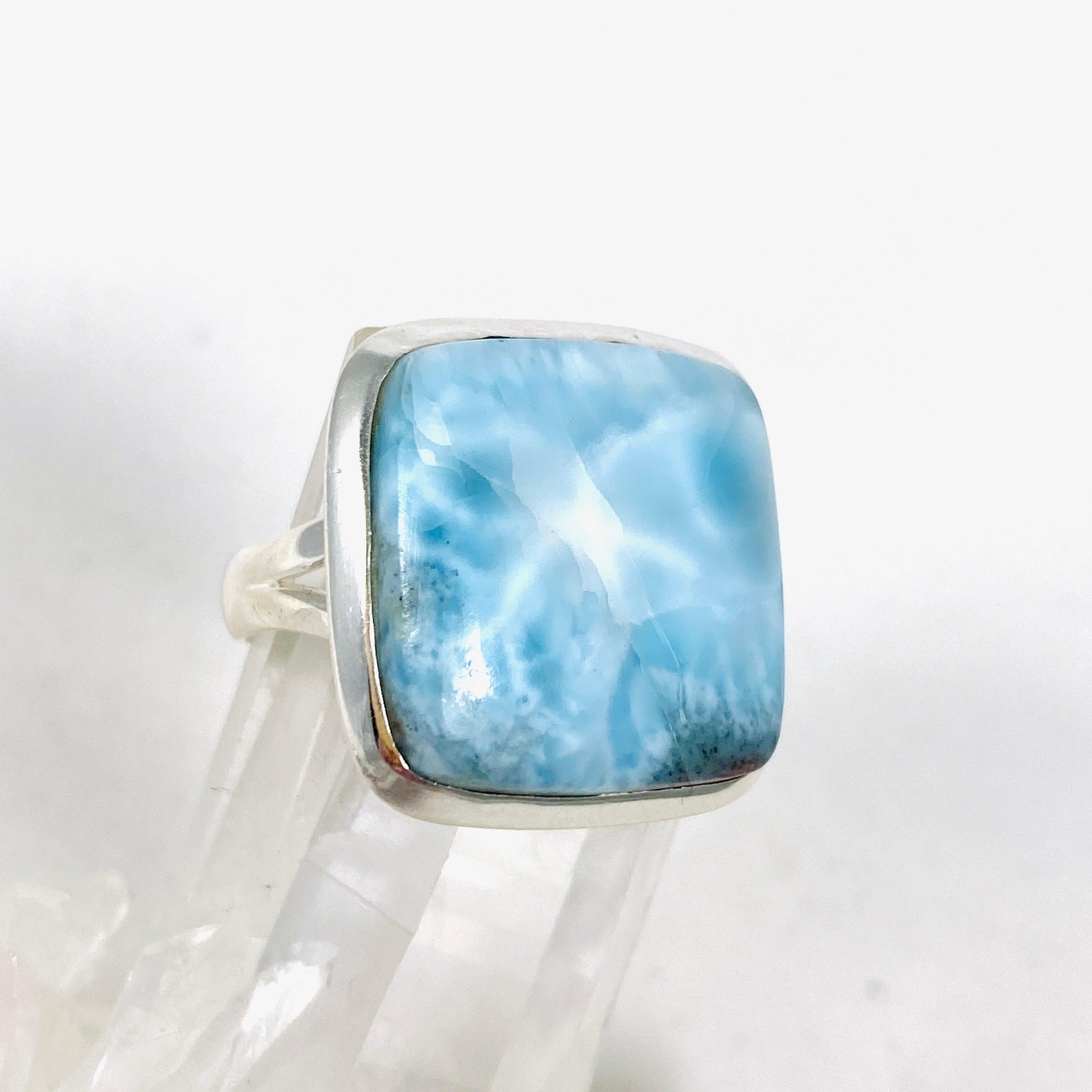 Larimar Square Ring Size 10 - Genuine Blue Stone Silver Jewelry for Women - Perfect for Beach Vacation, Boho Fashion & Gift Giving