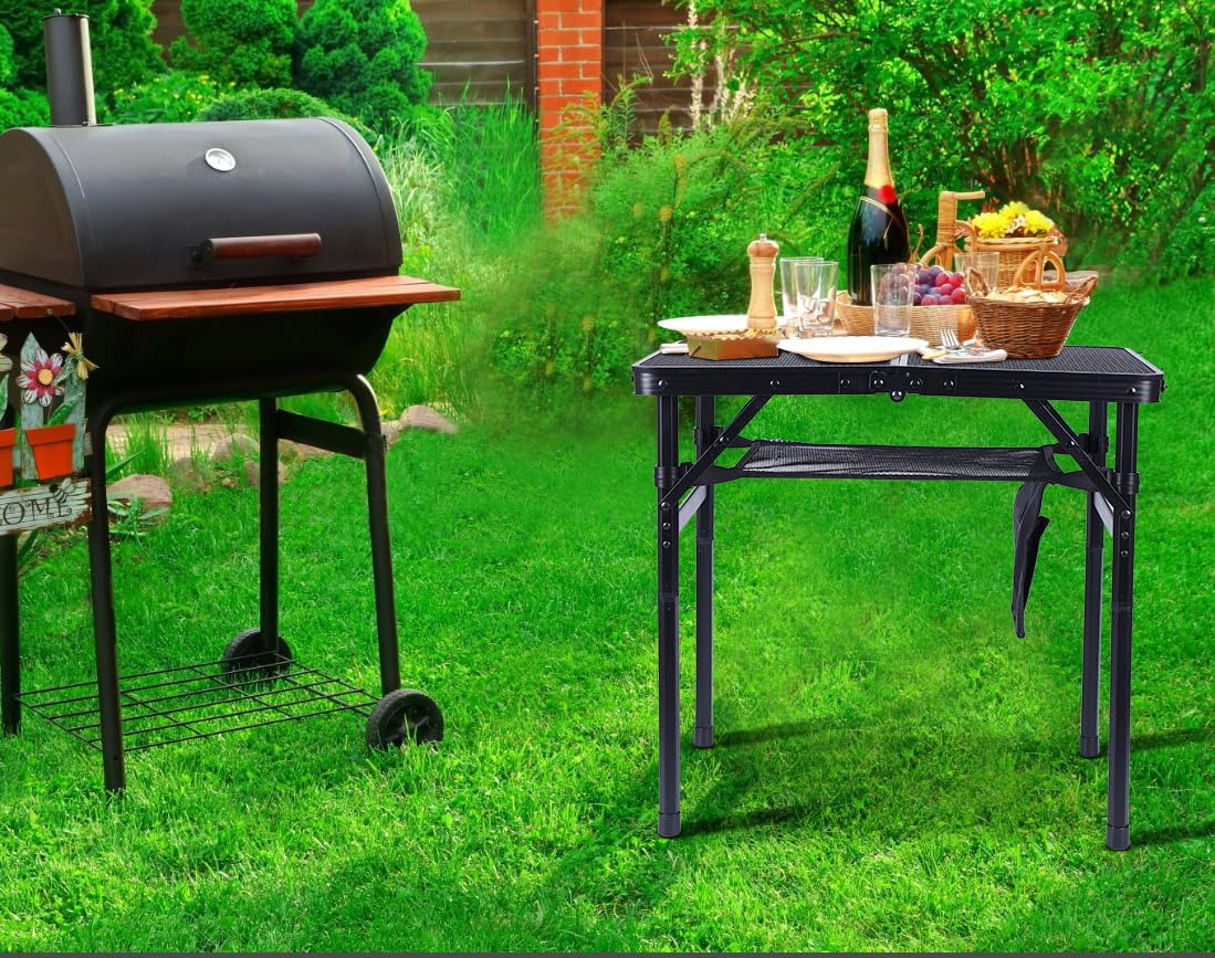 Adjustable Height Black Outdoor C Table for Grill - 47.3