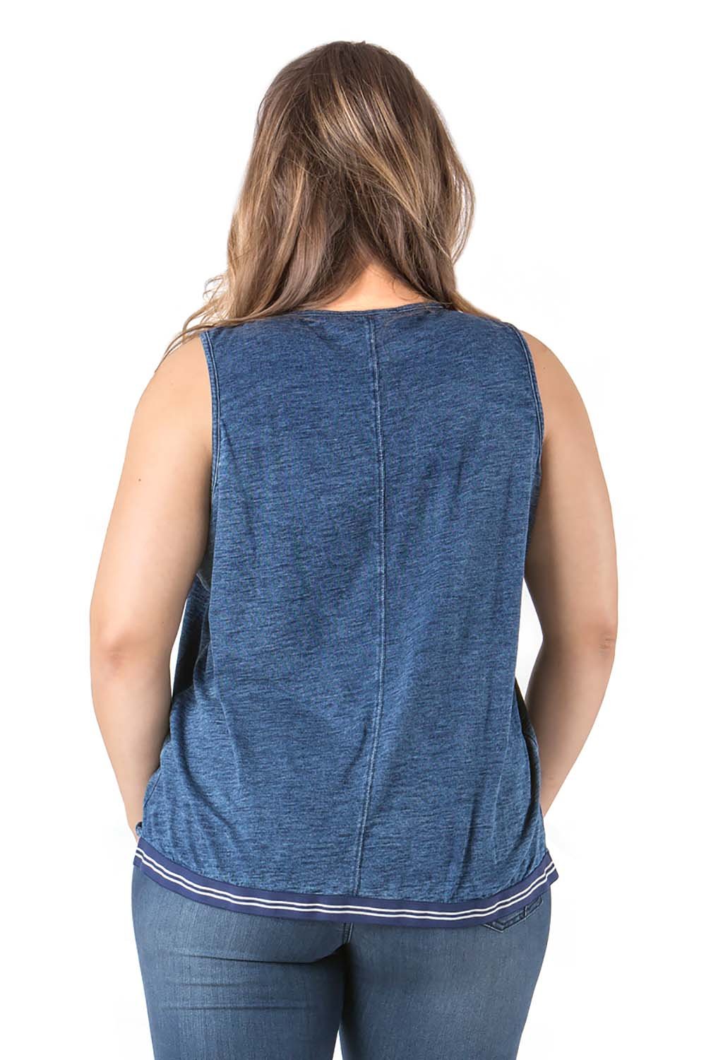 Plus Size Women's Denim Tank Top - Medium Wash Blue Stretchable Casual Sleeveless Shirt for Summer Outfits & Beach Wear
