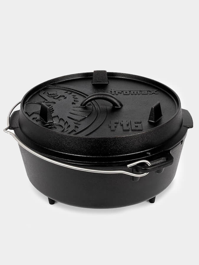 Petromax Dutch Oven Cast Iron Cookware - 6 Quart Enameled Camping & Outdoor Cooking Pot for Baking, Stewing & Braising - Perfect for Campfires, Backpacking & Home Kitchen Use