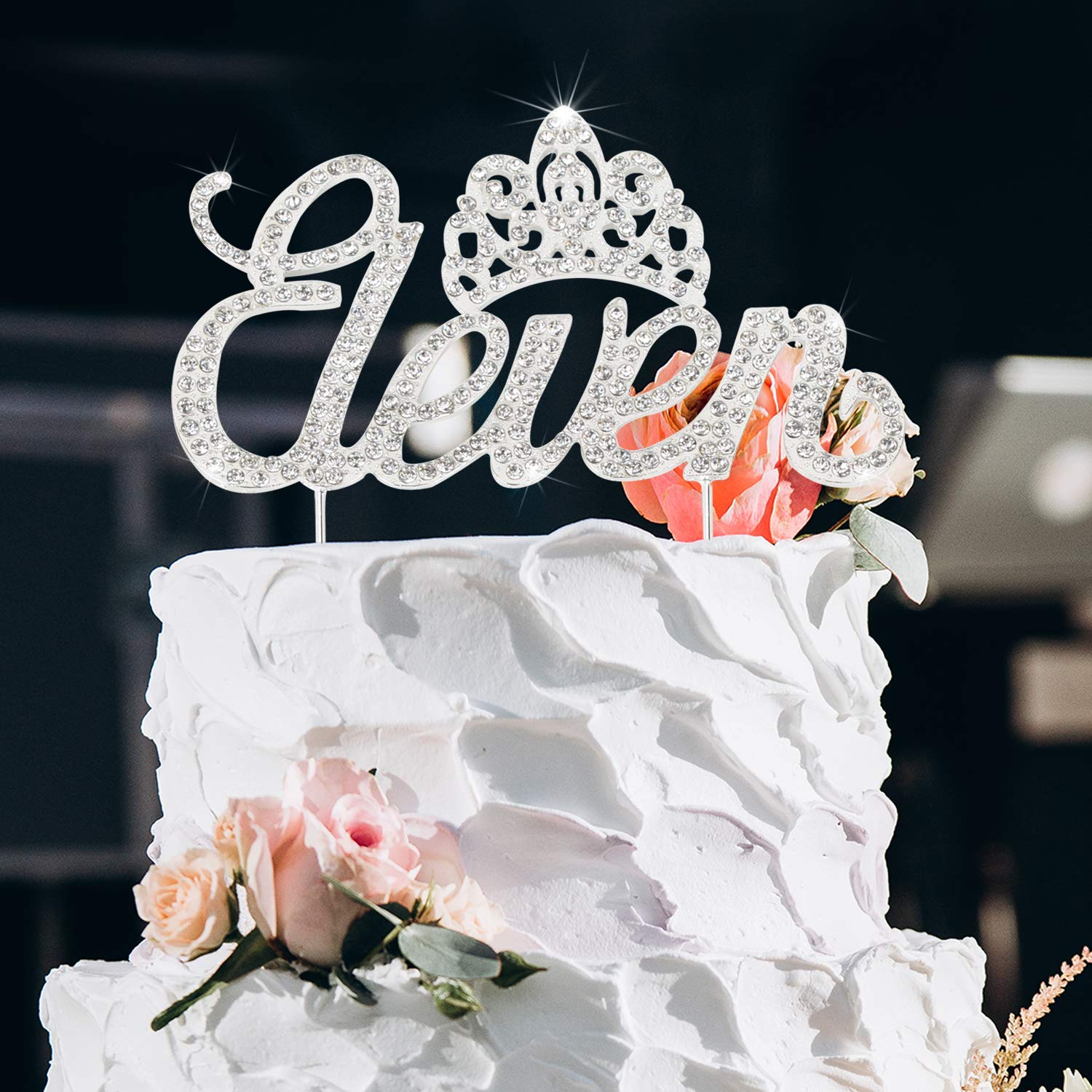 LINGTEER Silver Bling Crystal Rhinestone 11th Birthday Cake Topper with Crown - Happy Eleventh Birthday Party Decorations & Gift Supplies for Girls & Boys - Perfect for Birthday Cakes, Cupcakes, and Celebration Photos