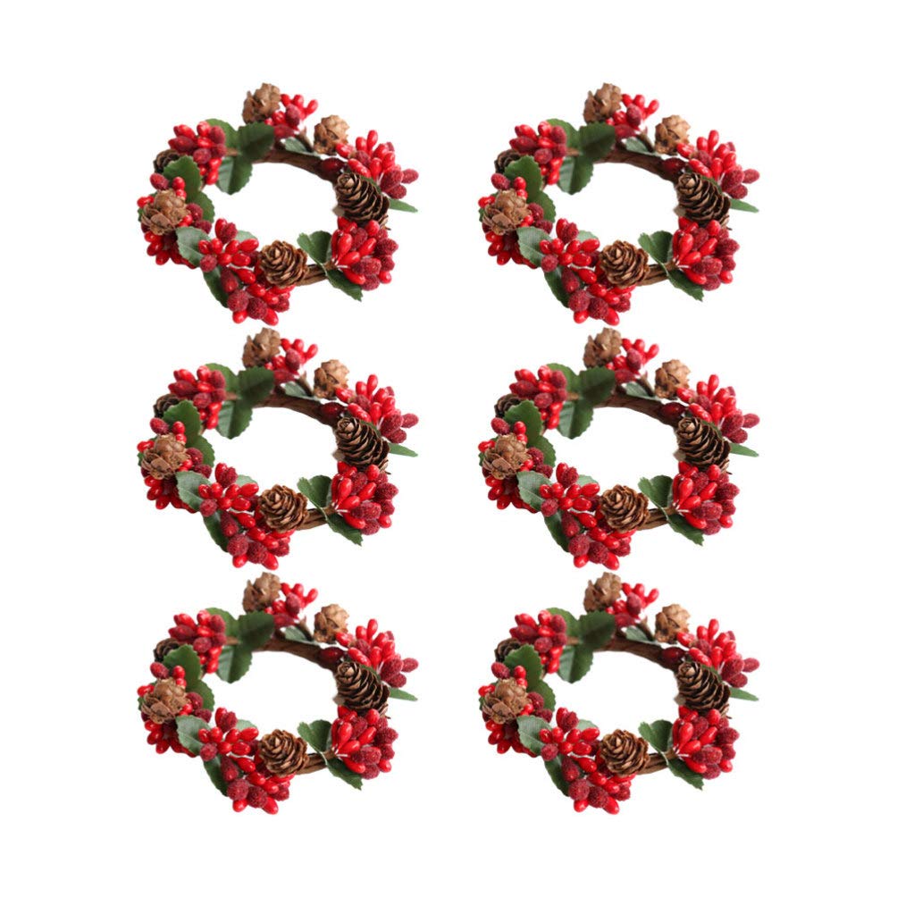 Amosfun 6Pcs Christmas Candle Rings - Tea Leaf Design Holiday Decorations for Table, Napkin Rings, Home Party, Halloween, Christmas & Wedding Decor - Perfect for Festive Centerpieces and Seasonal Celebrations