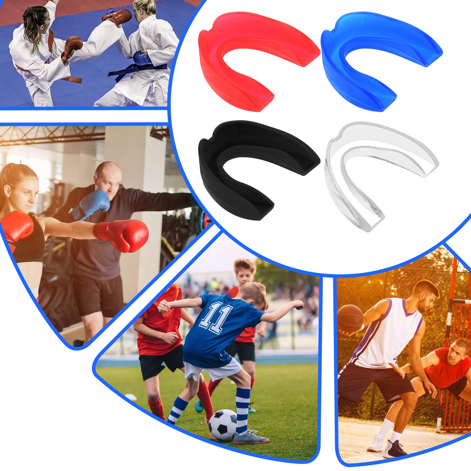 4 Pcs Sports Mouth Guard - BPA Free Teeth Protector for Boxing, Football, Hockey & Martial Arts - Perfect for Athletes in Baseball, Soccer, Karate, Basketball & Lacrosse Training