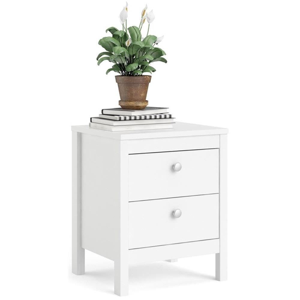 Home Square 2-Piece White Wood Nightstand Set with 2 Drawers - Perfect for Bedroom Furniture, Guest Room, and Small Space Storage Solutions