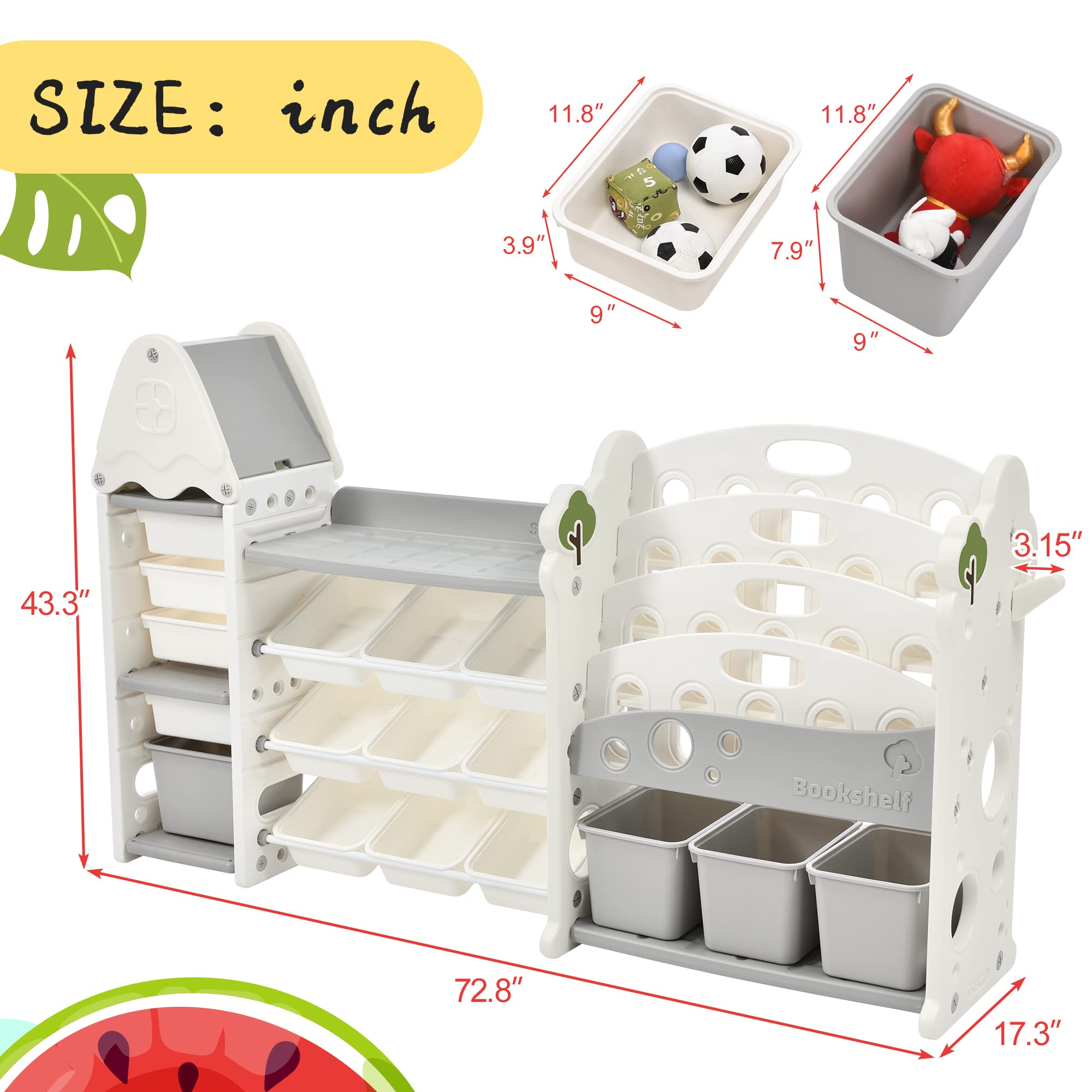 **17-Bin Toy Storage Organizer & 4-Tier Kids Bookshelf - All-in-One Gray Toy Box Chest for Kids Room, Classroom, Nursery - Perfect for Organizing Toys, Books, and Learning Supplies**