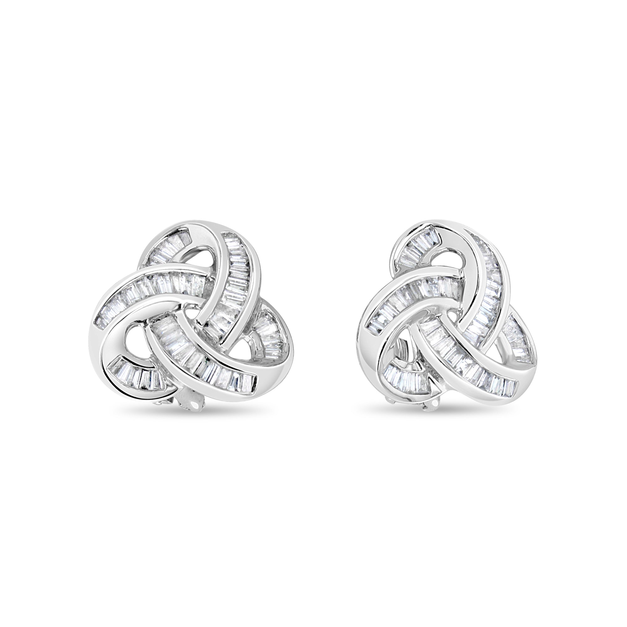 2 Carat Knot Style Diamond Baguette Clip-On Earrings for Women - Elegant Cubic Zirconia Stud Earrings for Wedding, Party & Special Occasions