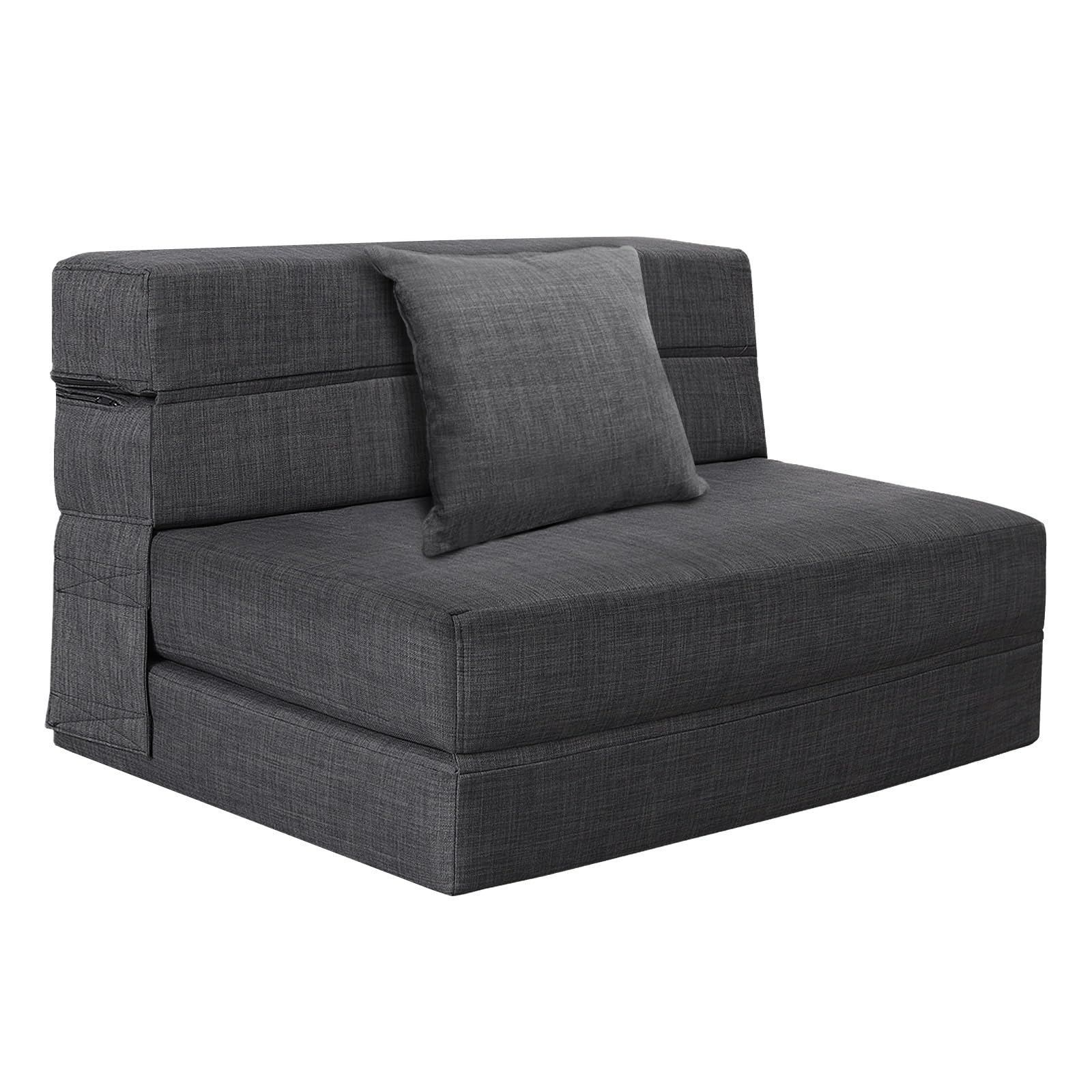 Convertible Twin Size Foldable Sofa Bed with Memory Foam & Pillow - Sleeper Chair Futon for Living Room, Home Office, Guest Bed, Apartment - Dark Gray | Perfect for Small Spaces, Overnight Guests & Multi-Functional Furniture Needs