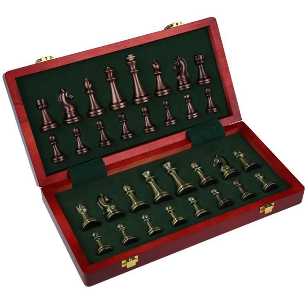 YBYP Medieval Chess Set with Wooden Board - Metal Chess Pieces for Adults & Kids - International Chess Game for Family Indoor Play - Bronze Color - Perfect for Game Nights, Gifts & Home Decor