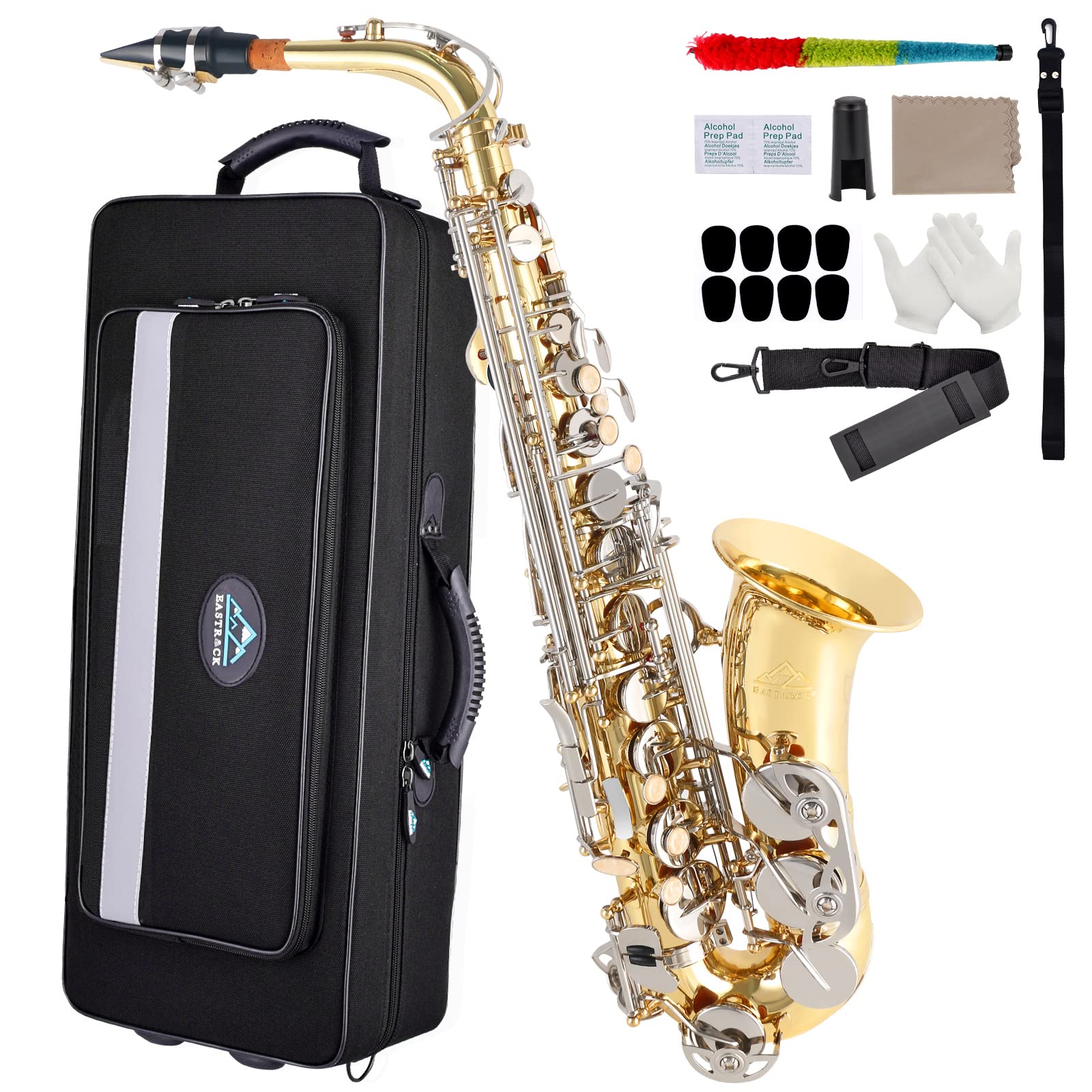 EASTROCK E Flat Alto Saxophone - Antique Finish Student Saxophone Kit with Carrying Case, Mouthpiece, Cushion Pads, Cleaning Cloth & Rod, White Gloves, Neck Strap - Perfect for Beginners, School Bands & Jazz Performances