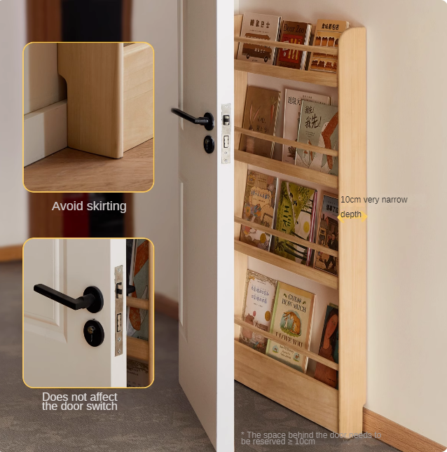 Popar Solid Wood Wall Mounted Bookshelf - Kids Book Storage Organizer for Nursery, Playroom & Classroom - Perfect for Children's Books, Toys & Decor