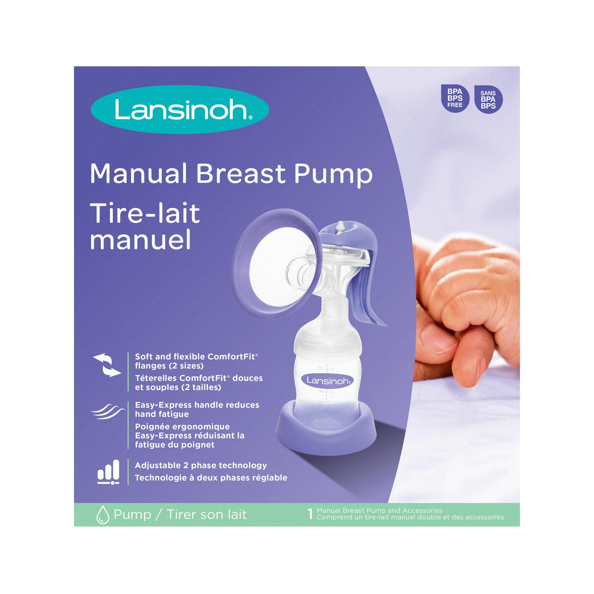 Lansinoh Manual Breast Pump - Comfortable Hand Pump for Breastfeeding Moms | Portable & Silent for Home, Office & Travel Use