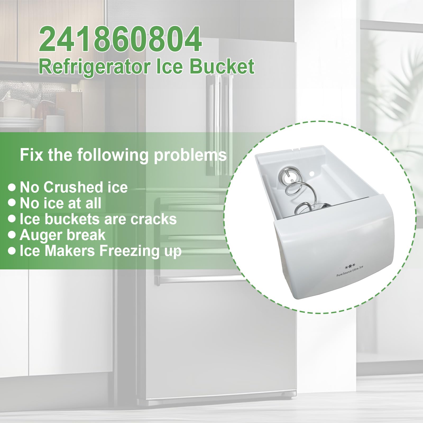 Frigidaire Refrigerator Ice Bucket Assembly Replacement - Compatible with Part Numbers 241860804, 241561601, 241561603, 1379461 - Durable Ice Container for Frigidaire Ice Makers - Perfect for Home Kitchen, Office, and RV Refrigeration