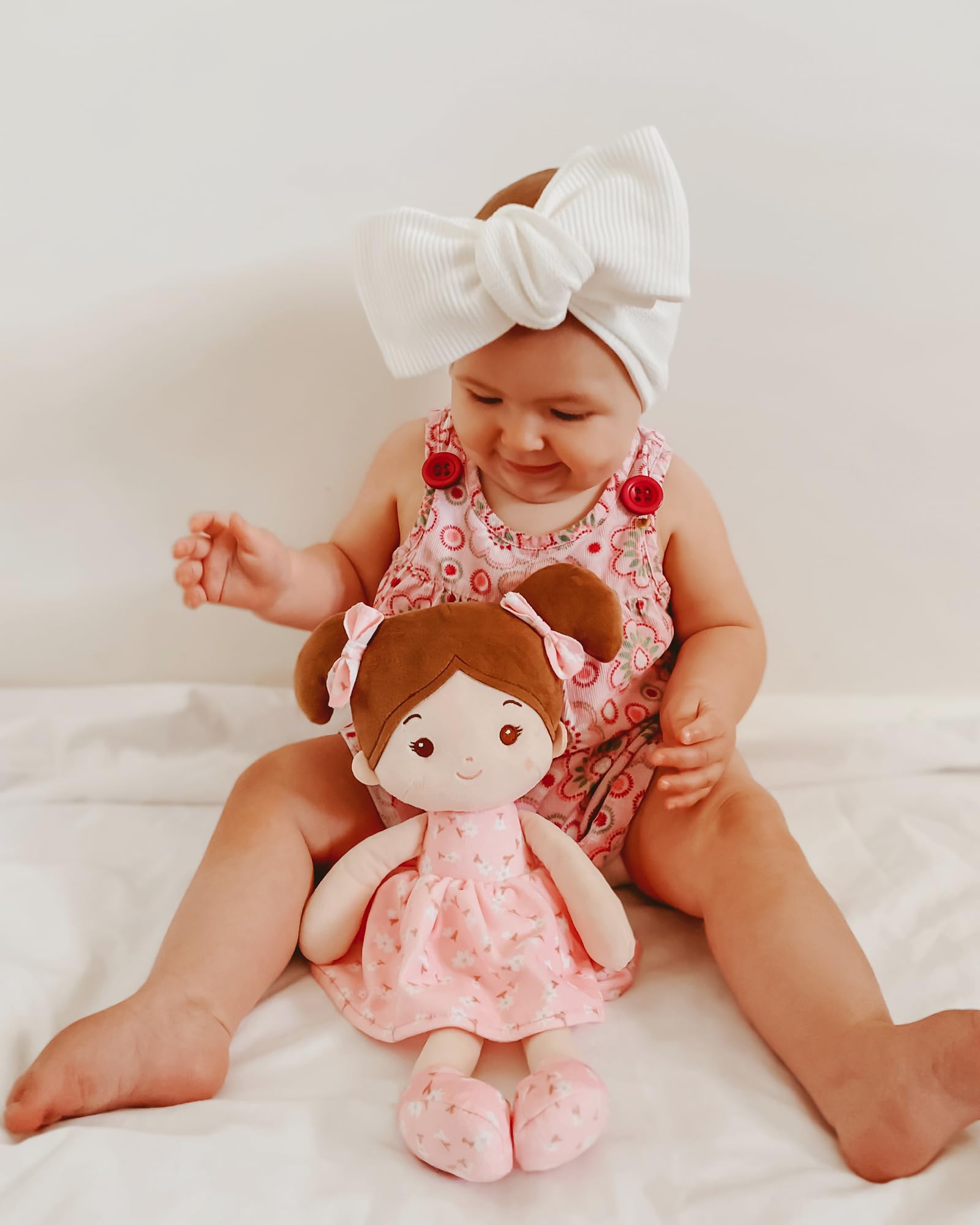 12'' Soft Baby Doll Toy - My First Rag Doll for 1 Year Old Girls | Birthday & Christmas Plush Gift for Toddlers & Infants - FloraBelle (Pink) | Perfect for Pretend Play, Cuddling & Early Childhood Development