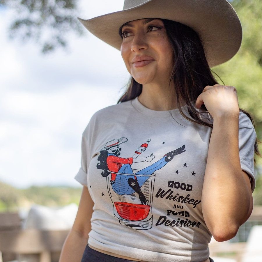Women's Whiskey Cowgirl Boyfriend Fit T-Shirt - Western Style Comfortable Casual Tee for Country Music Festivals & Rodeo Events