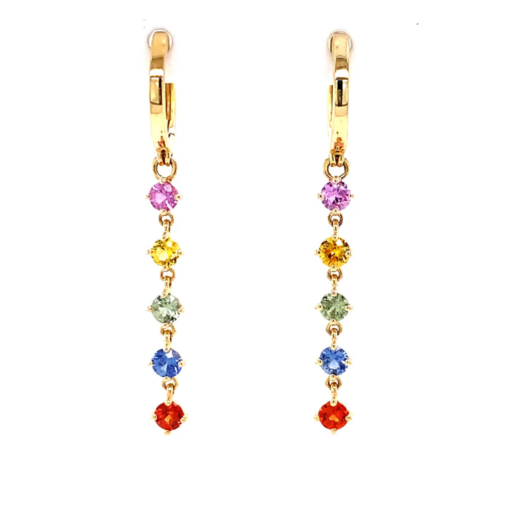 Bellarri Princessa 14k Gold Multi-Color Sapphire Drop Earrings for Women | Elegant Dangling Jewelry for Weddings, Parties & Special Occasions
