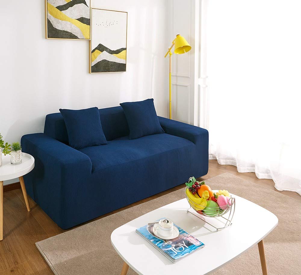 Navy Blue Waterproof Stretch Sofa Slipcover - Soft Elastic Couch Cover for Armchair, Loveseat, 2-Seater & Big Sofa (145-185cm) | All-Inclusive Protection | Perfect for Living Room, Family Room & Home Decor