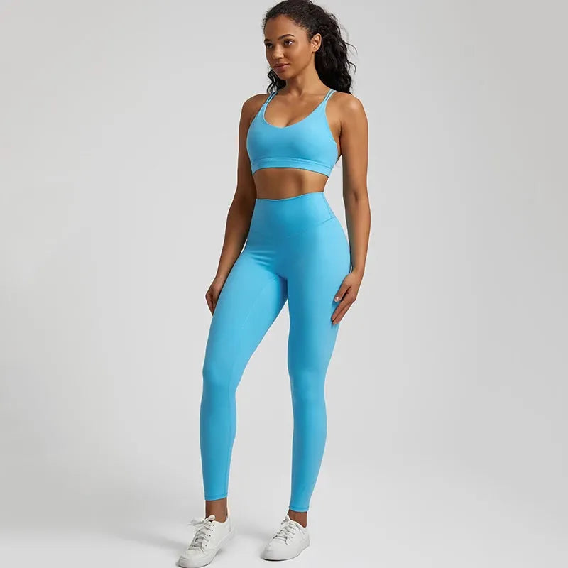Buttery Soft Women's Yoga Set - High Waist Gym Leggings & Crisscross Sports Bra 2-Piece Workout Outfit | Perfect for Yoga, Pilates, Gym & Lounge Wear