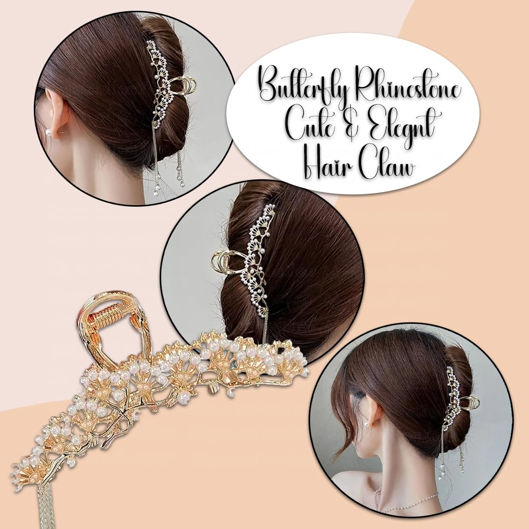 Myra Collection 1-Piece Pearl Hair Claw Clip - Strong Hold Hair Claw for Thick Hair - Elegant Hair Accessory for Women & Girls - Perfect for Weddings, Parties & Everyday Wear