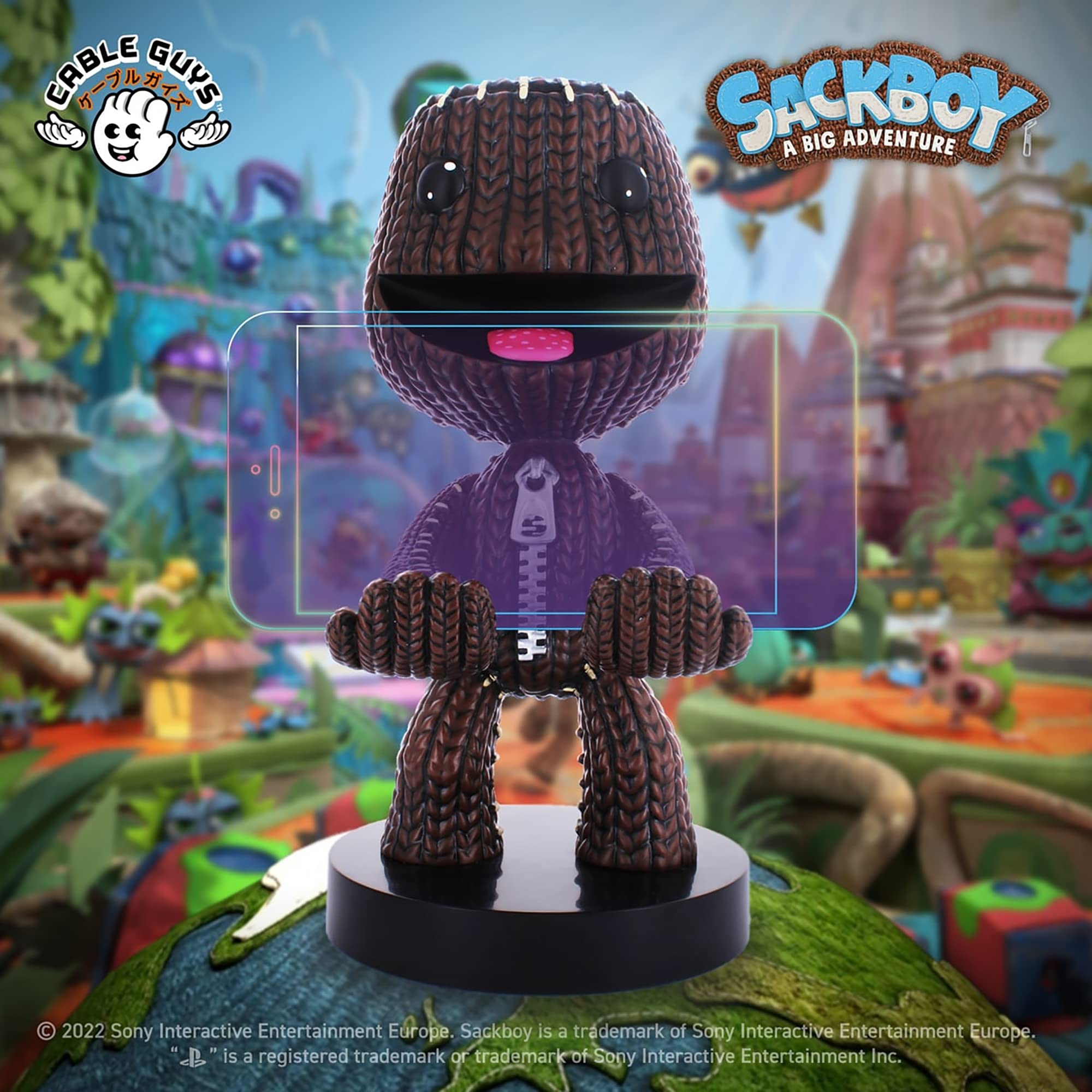 Sackboy: A Big Adventure Licensed Gaming Phone & Controller Stand - Sony Official Cable Guys Figure - Perfect for PS5 Gaming Setup & Desk Organization