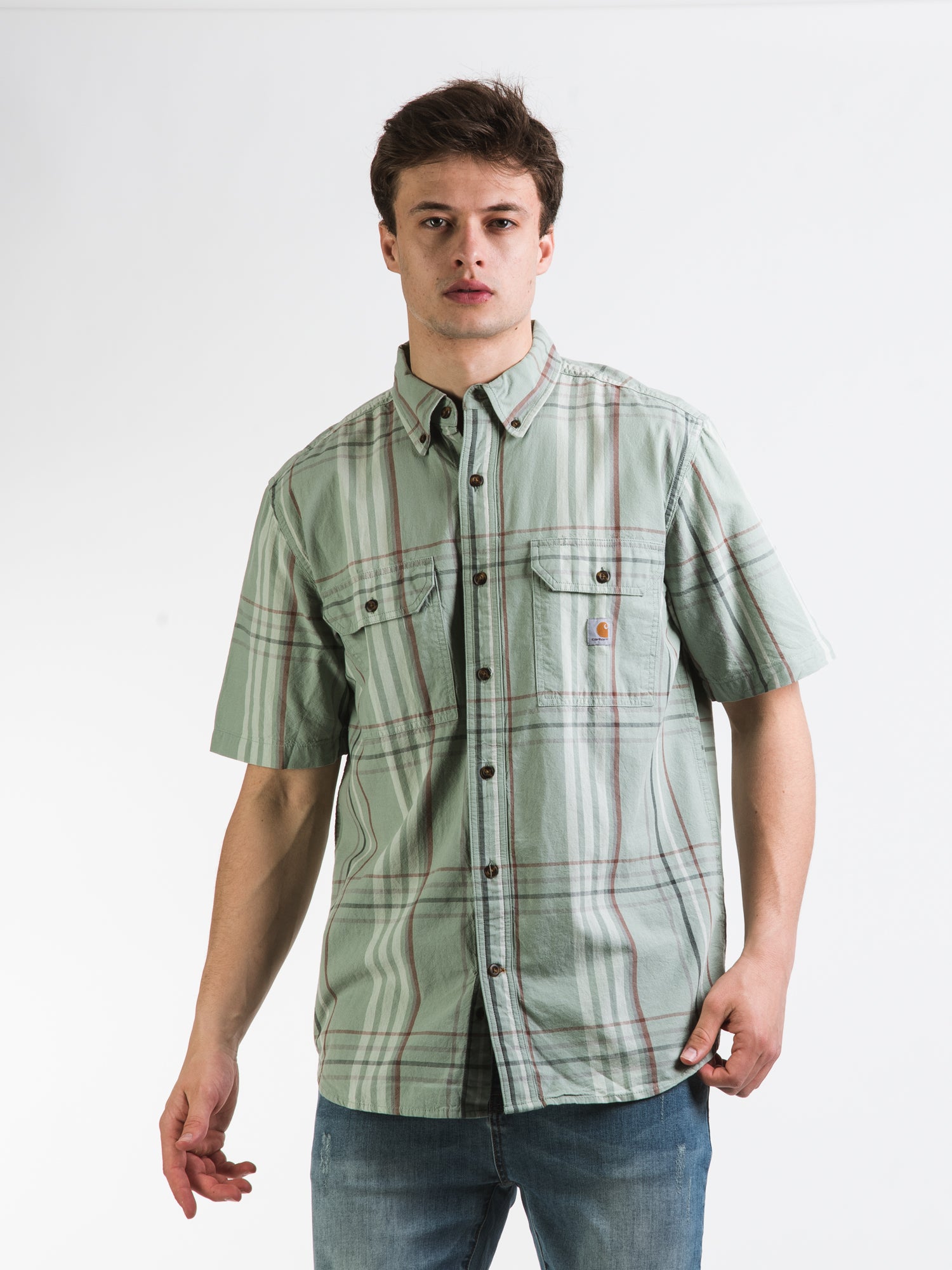 Carhartt Midweight Short Sleeve Plaid Shirt for Men - Comfortable Workwear & Casual Wear - Perfect for Construction, Outdoor Activities & Everyday Use